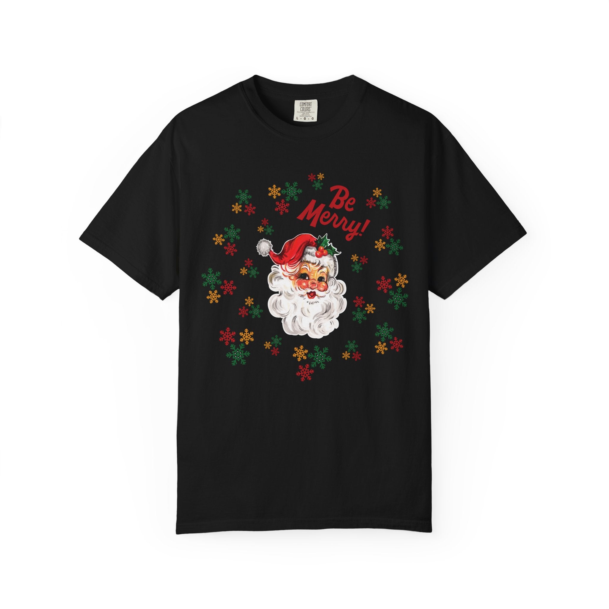 Santa 'Be Merry' Christmas T-Shirt, Comfort Colors Vintage Santa Holiday Tee
