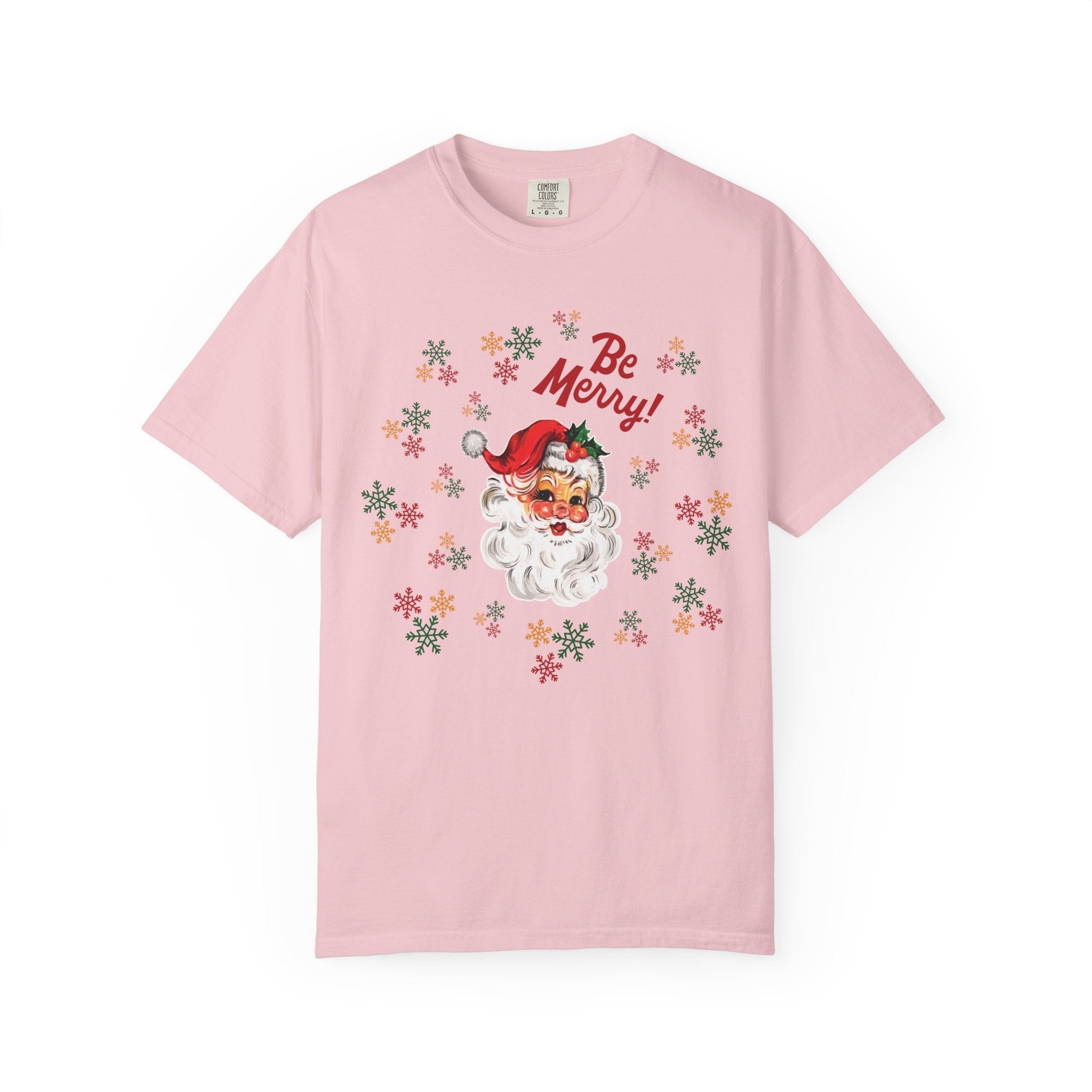 Santa 'Be Merry' Christmas T-Shirt, Comfort Colors Vintage Santa Holiday Tee