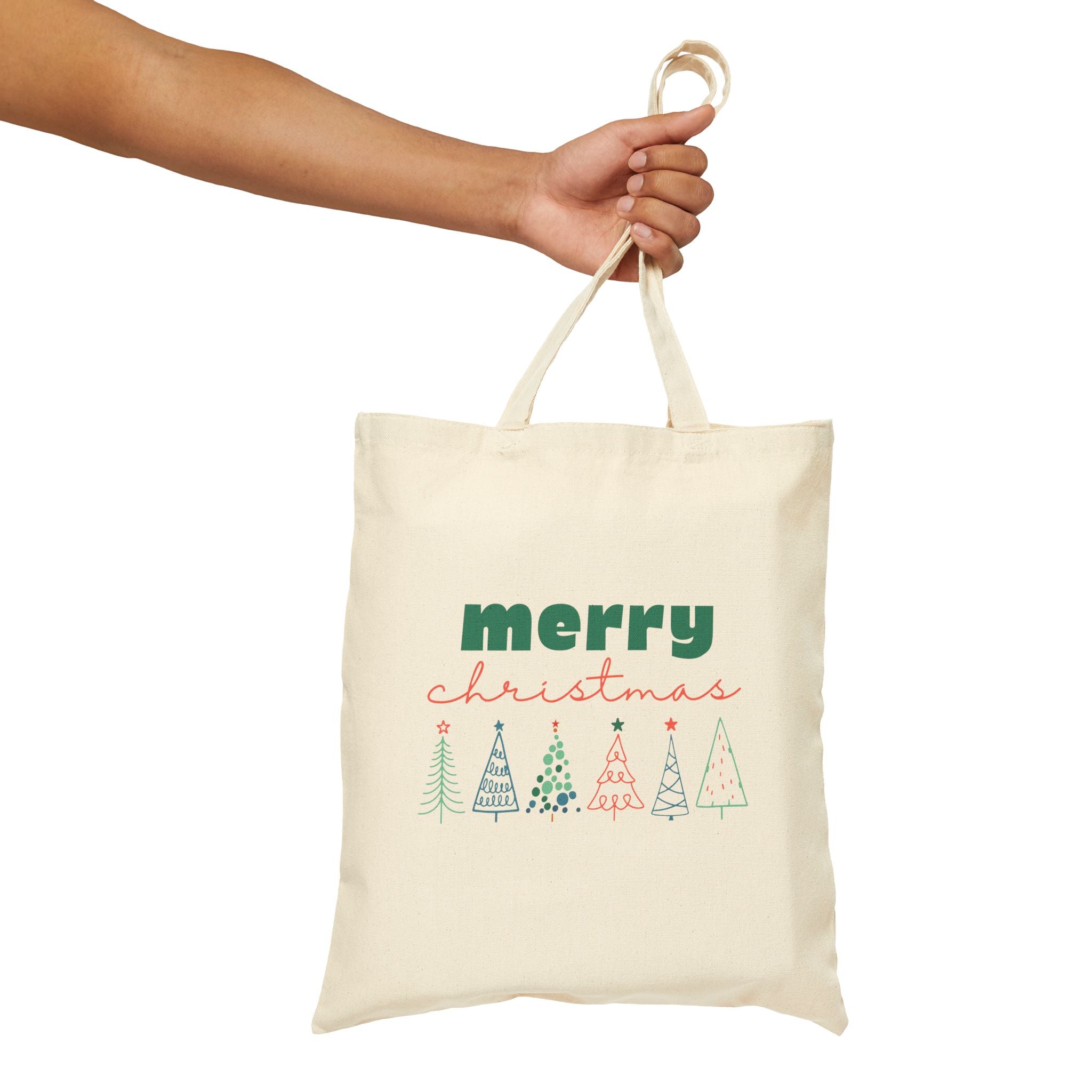 'Merry Christmas' Cotton Canvas Tote Bag, Reusable Christmas Shopping Tote