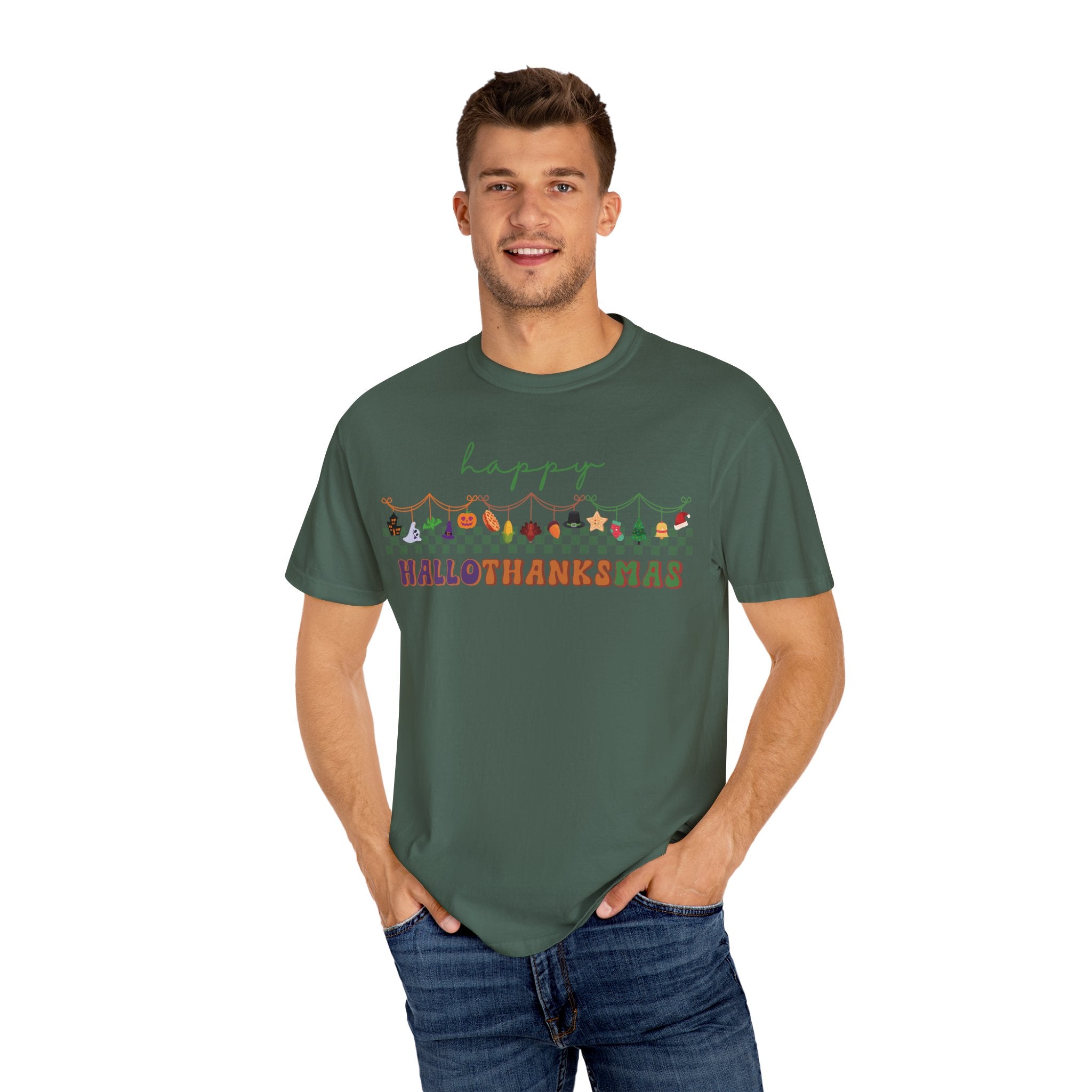 Happy Hallothanksmas Comfort Colors T-shirt , Halloween Thanksgiving Christmas
