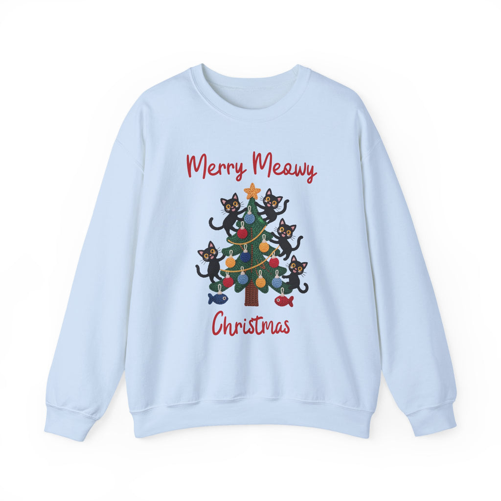 Merry Meowy Christmas Gildan Sweatshirt, Cute Cat Christmas Tree Holiday Shirt