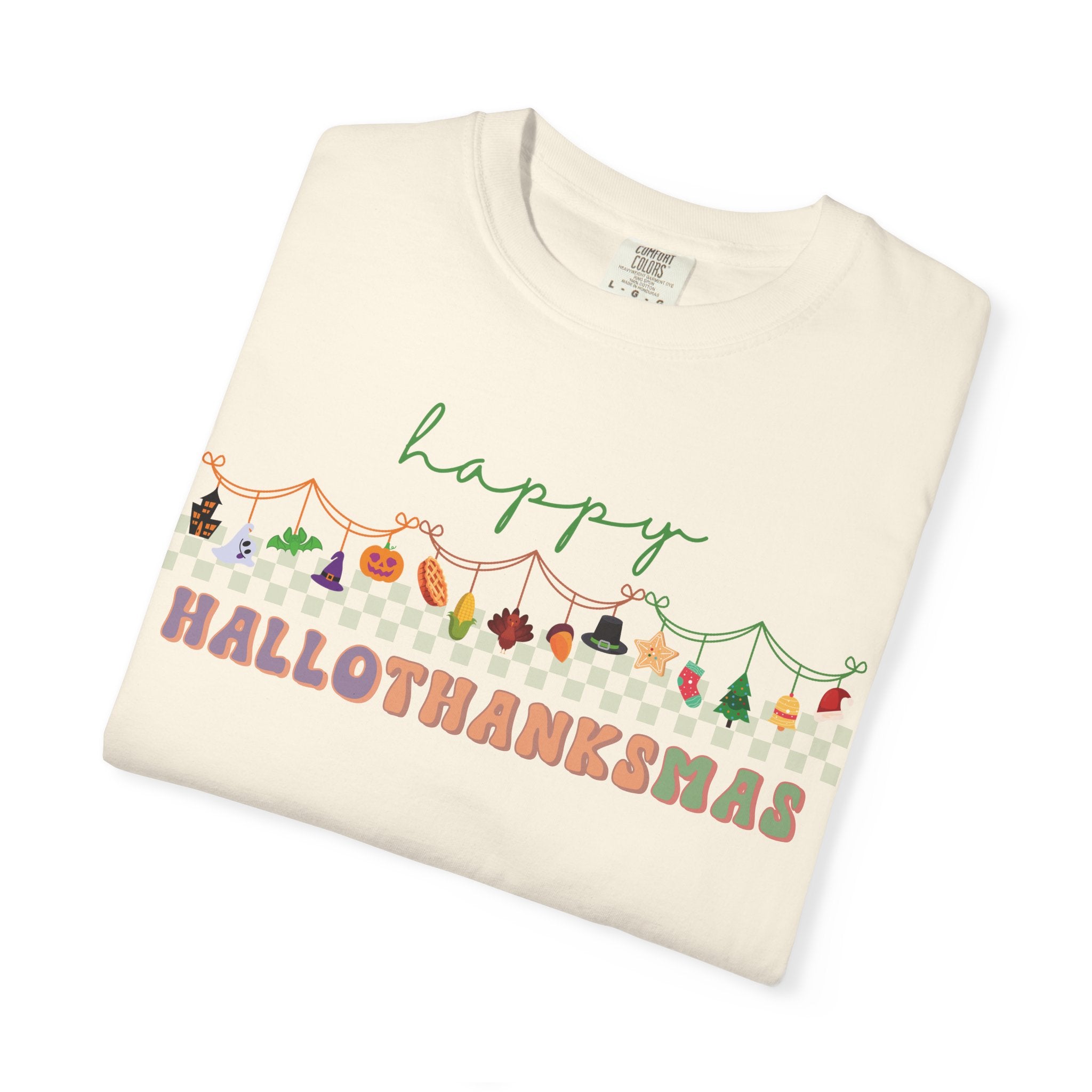 Happy Hallothanksmas Comfort Colors T-shirt , Halloween Thanksgiving Christmas