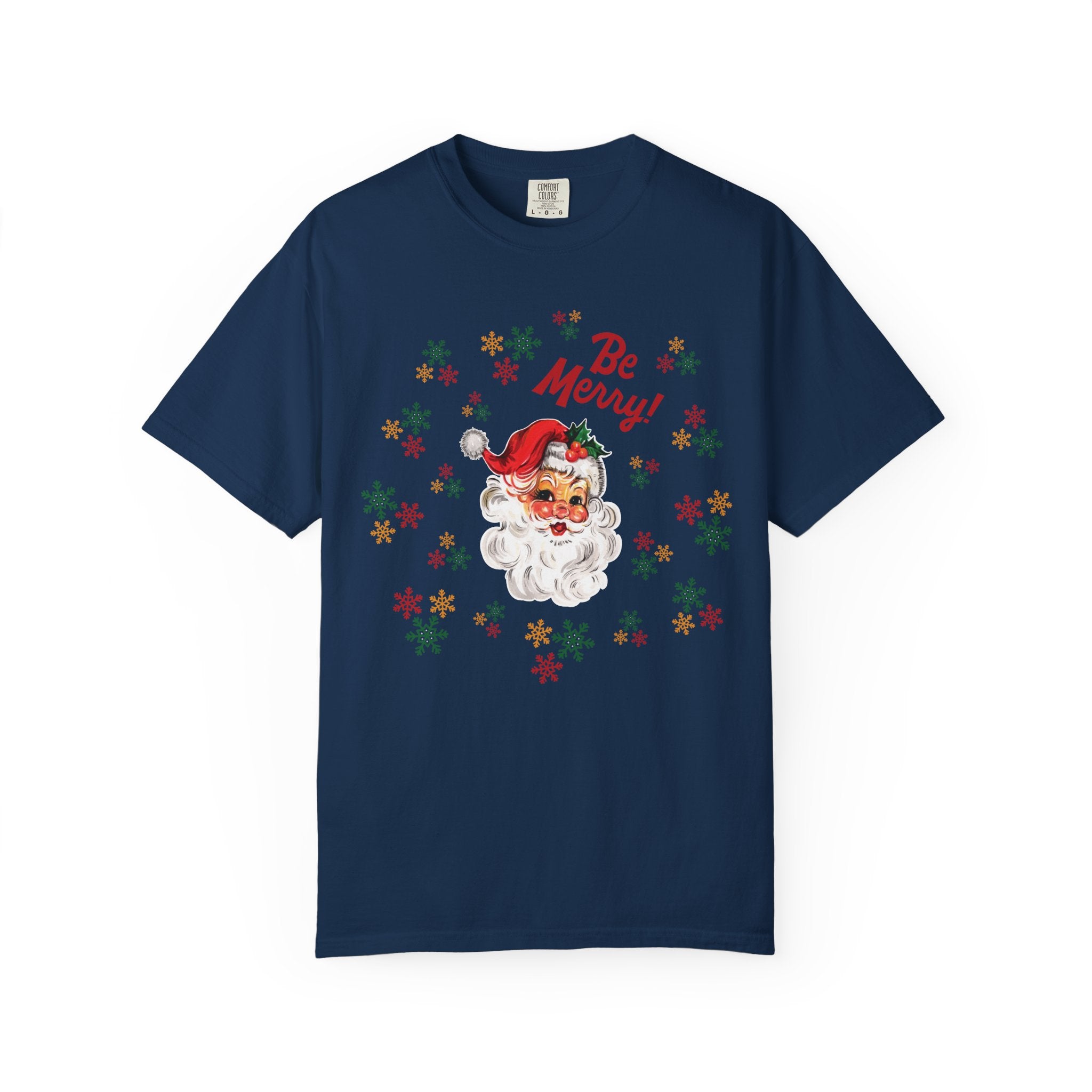 Santa 'Be Merry' Christmas T-Shirt, Comfort Colors Vintage Santa Holiday Tee