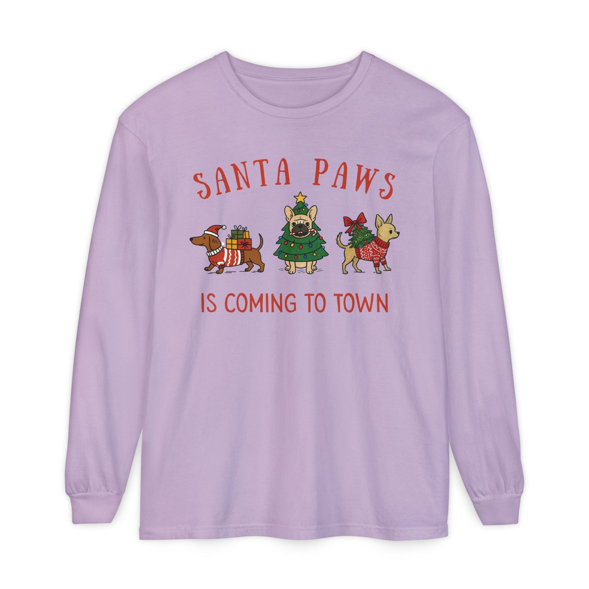 Santa Paws Is Coming To Town Long Sleeve Tee, Christmas Dog t-shirt, Holiday animal shirt