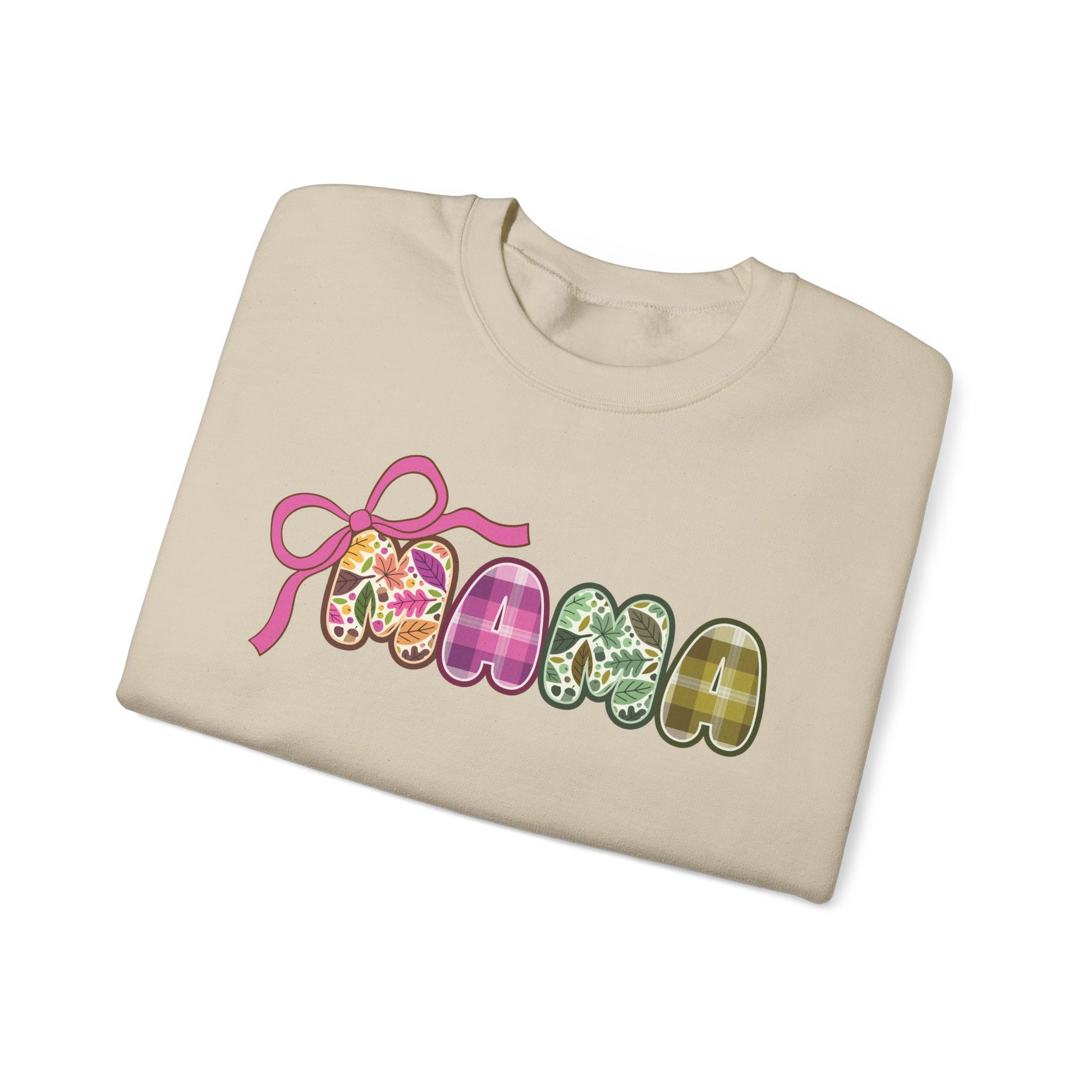 Fall MAMA Gildan Sweatshirt with Bow, Autumn Plaid Mom Shirt, Fall Leaves