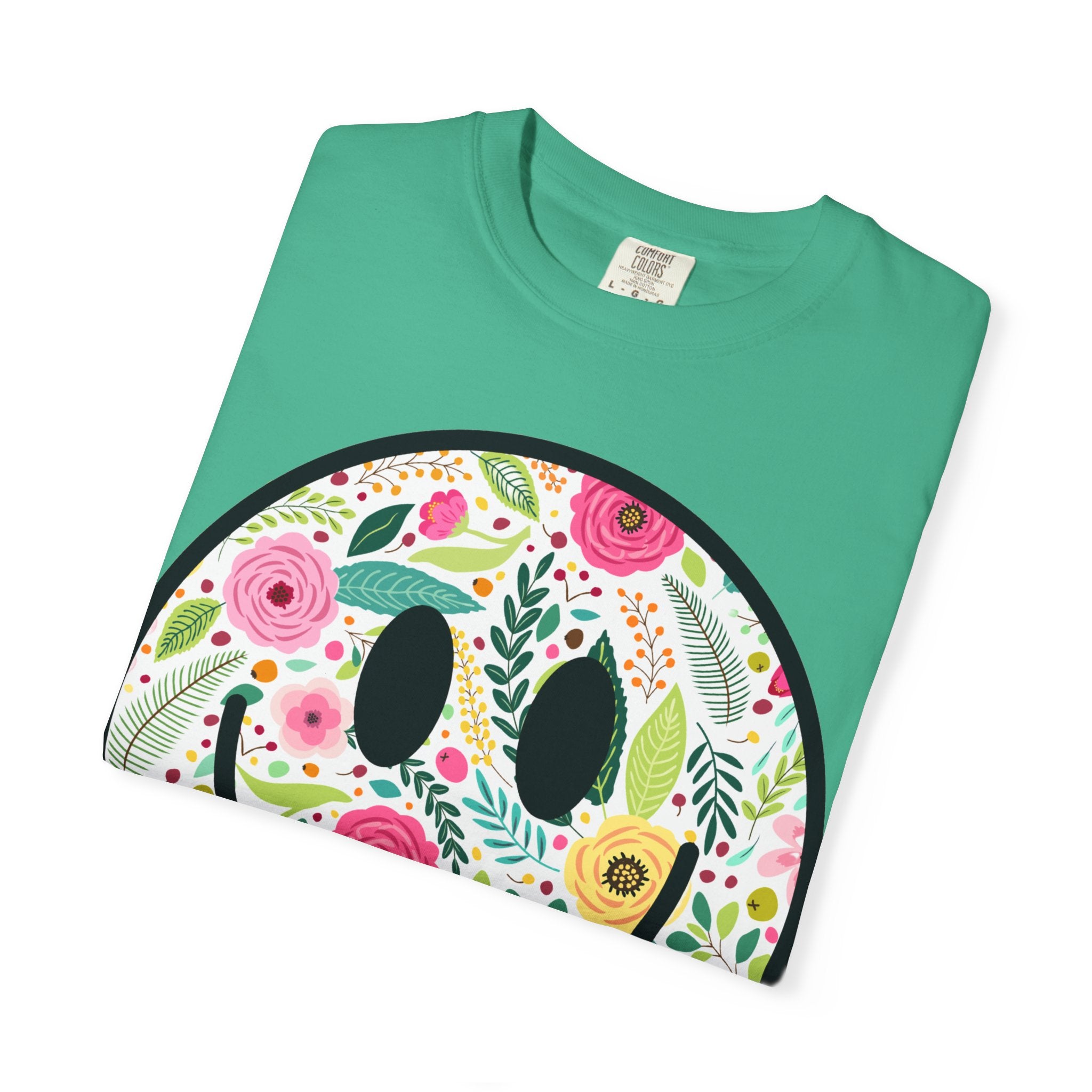 Summer Blooms Smiley Face Adult t-shirt, Spread Positivity, Happy, Women's Tee