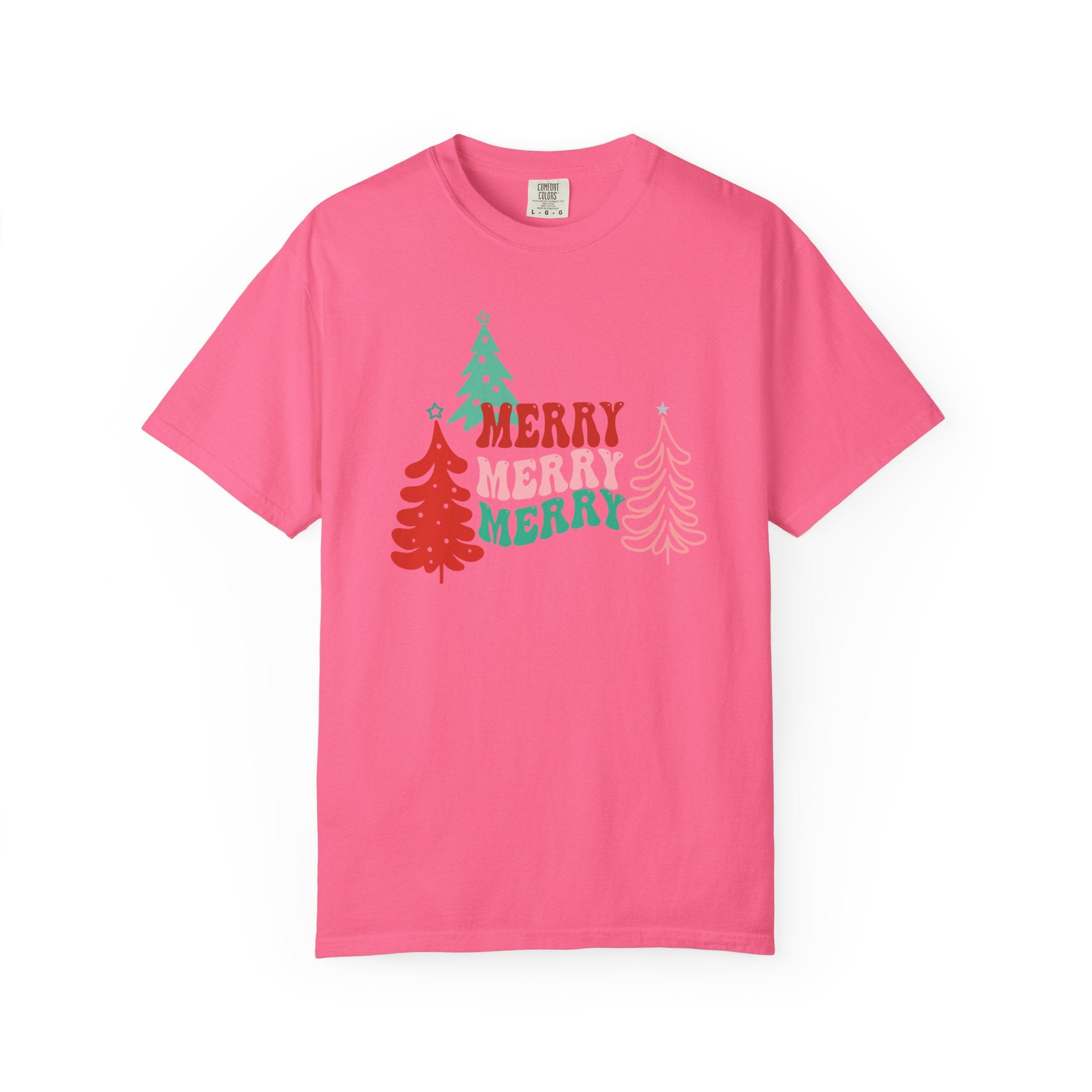 Merry Merry Merry Comfort Colors T-Shirt, Christmas Tee, Holiday shirt, Christmas Trees