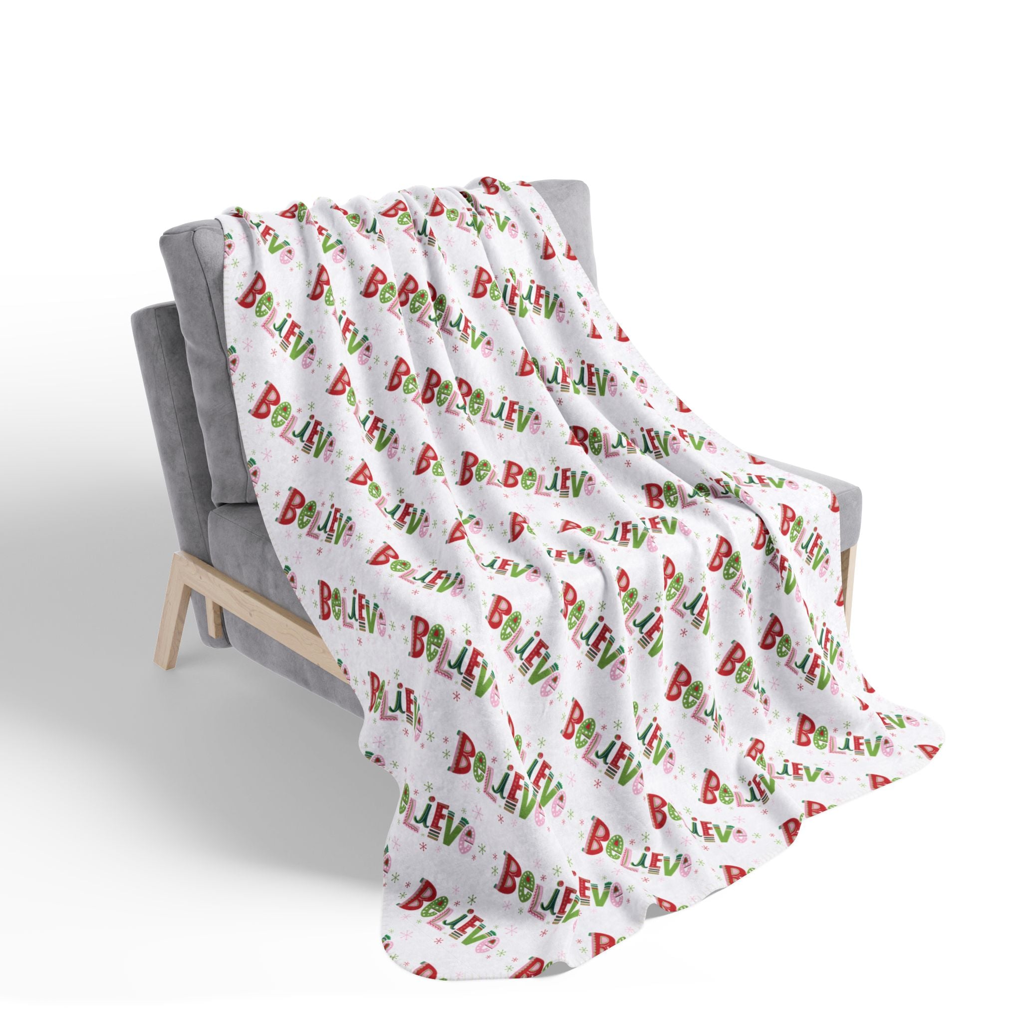 Cozy Believe Fleece Sherpa Blanket, Festive Holiday Throw, Christmas Gift, Winter Decor, Snuggly Blanket for Home, Family Blanket