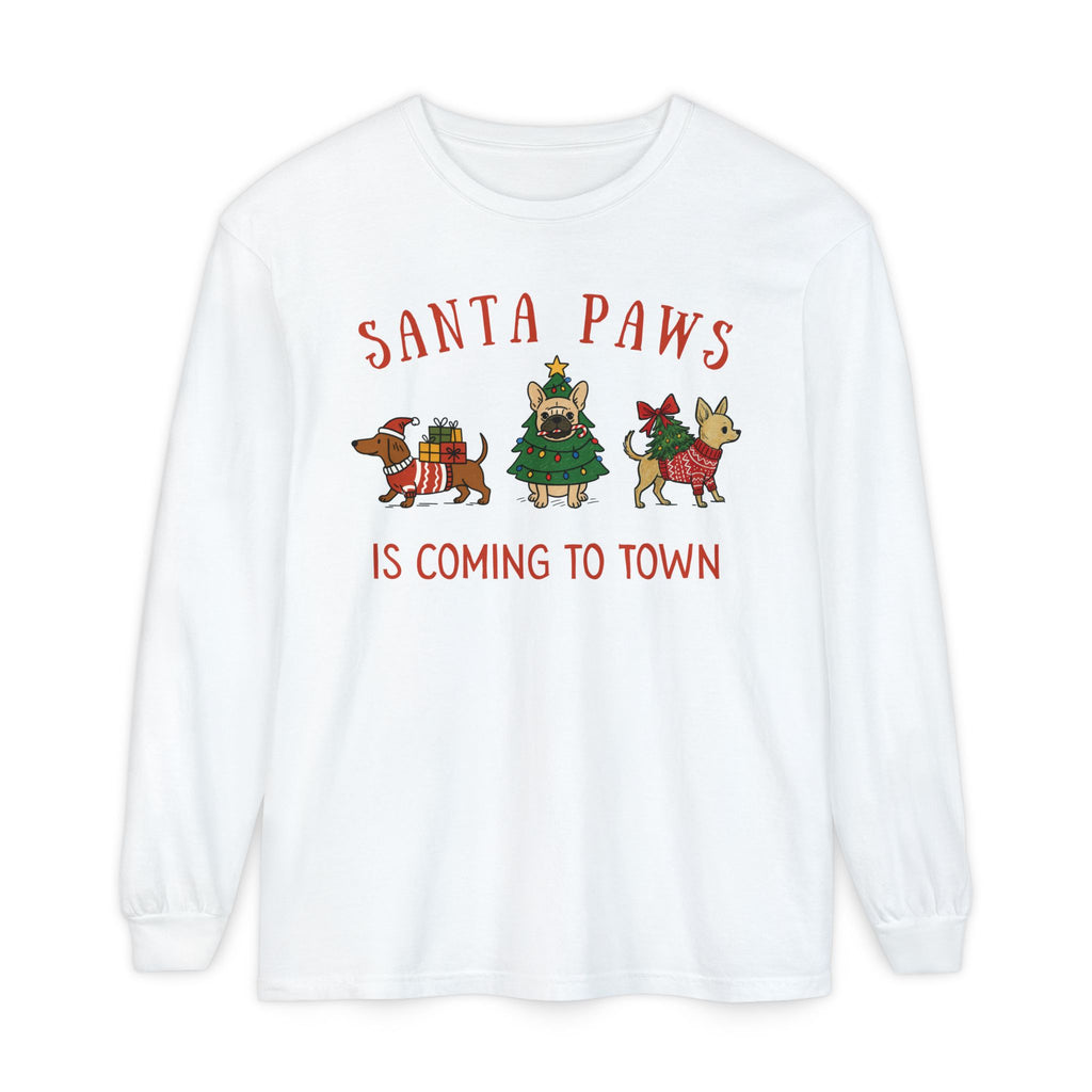 Santa Paws Is Coming To Town Long Sleeve Tee, Christmas Dog t-shirt, Holiday animal shirt