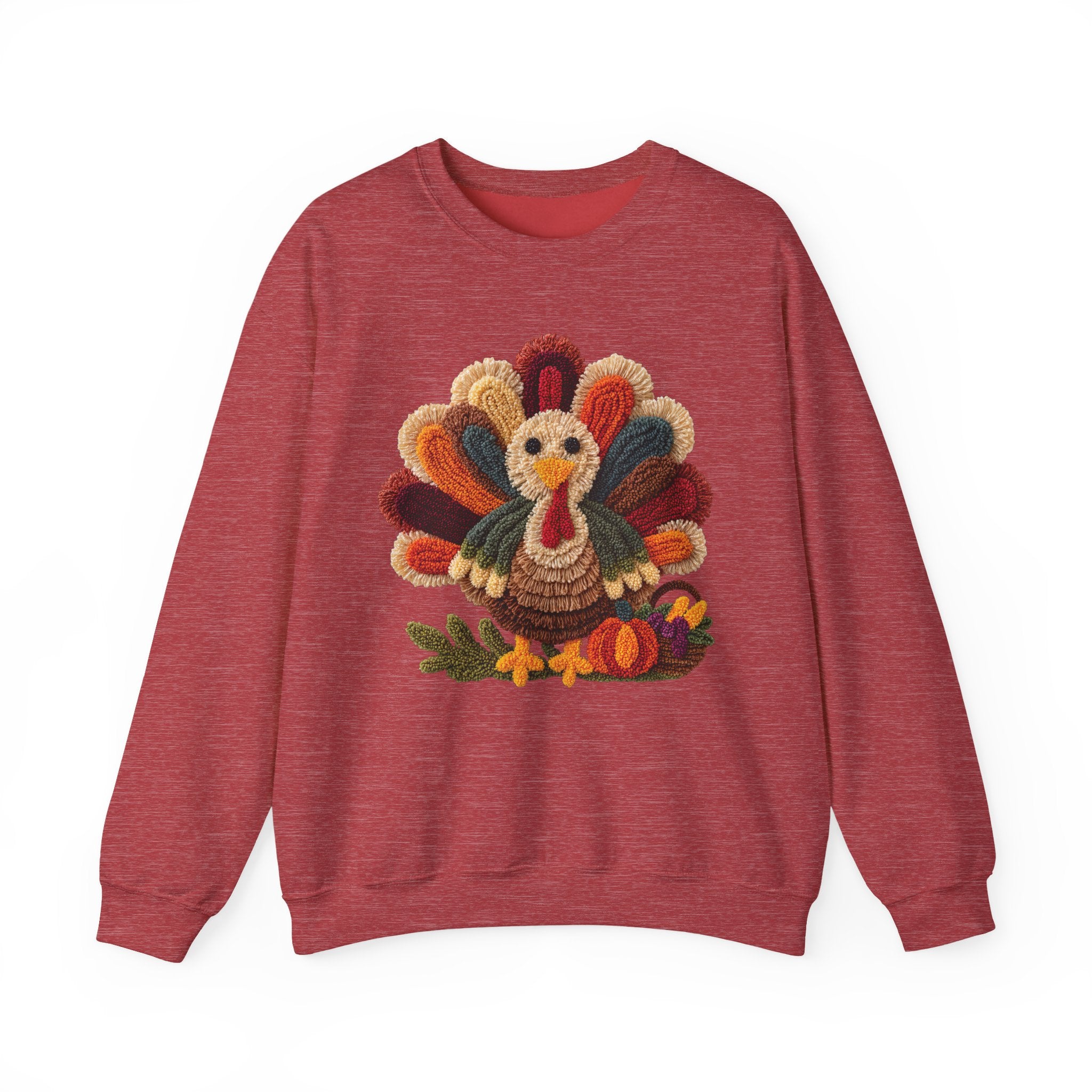 Faux Embroidery Turkey Gildan Sweatshirt, Cute Women's Thanksgiving Shirt