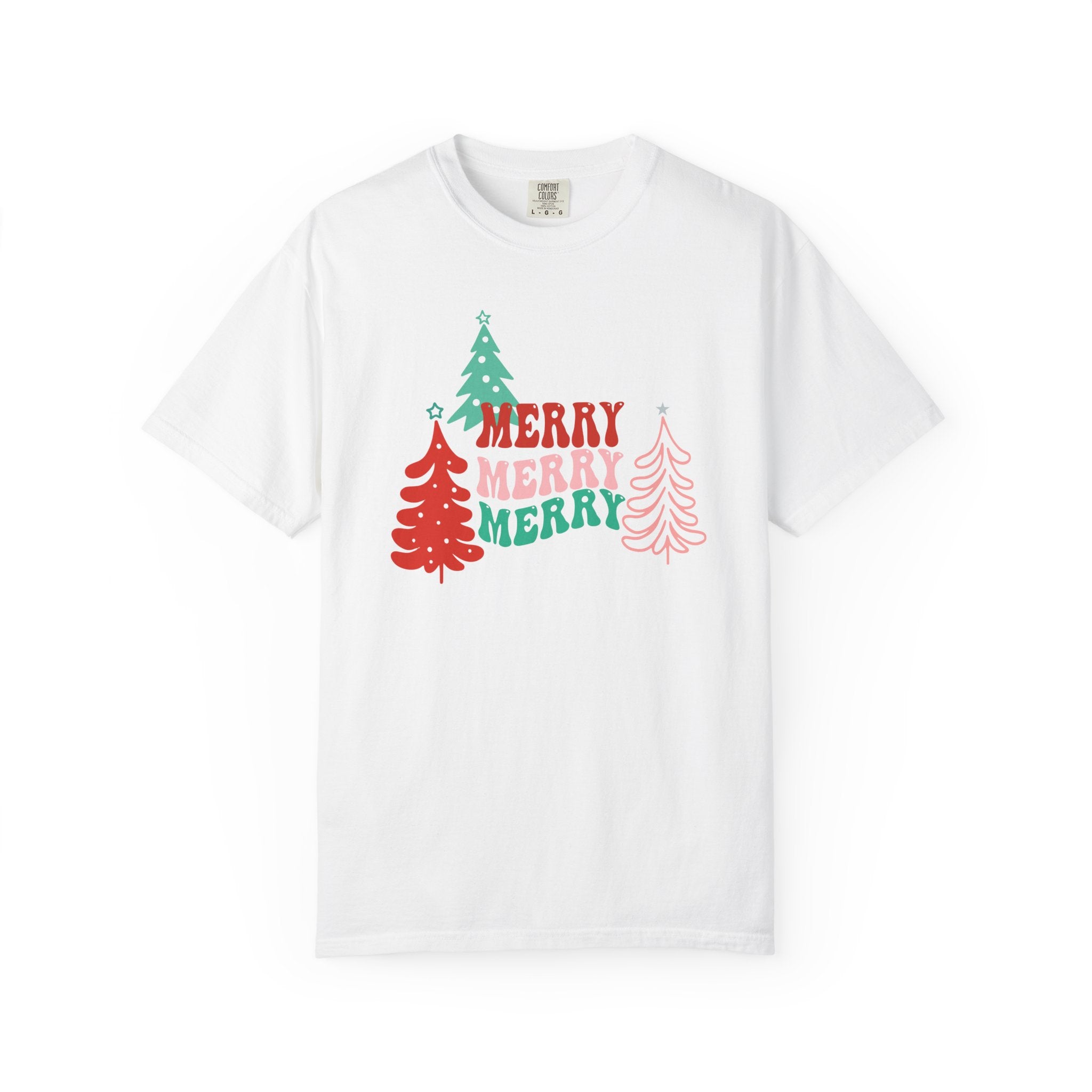 Merry Merry Merry Comfort Colors T-Shirt, Christmas Tee, Holiday shirt, Christmas Trees