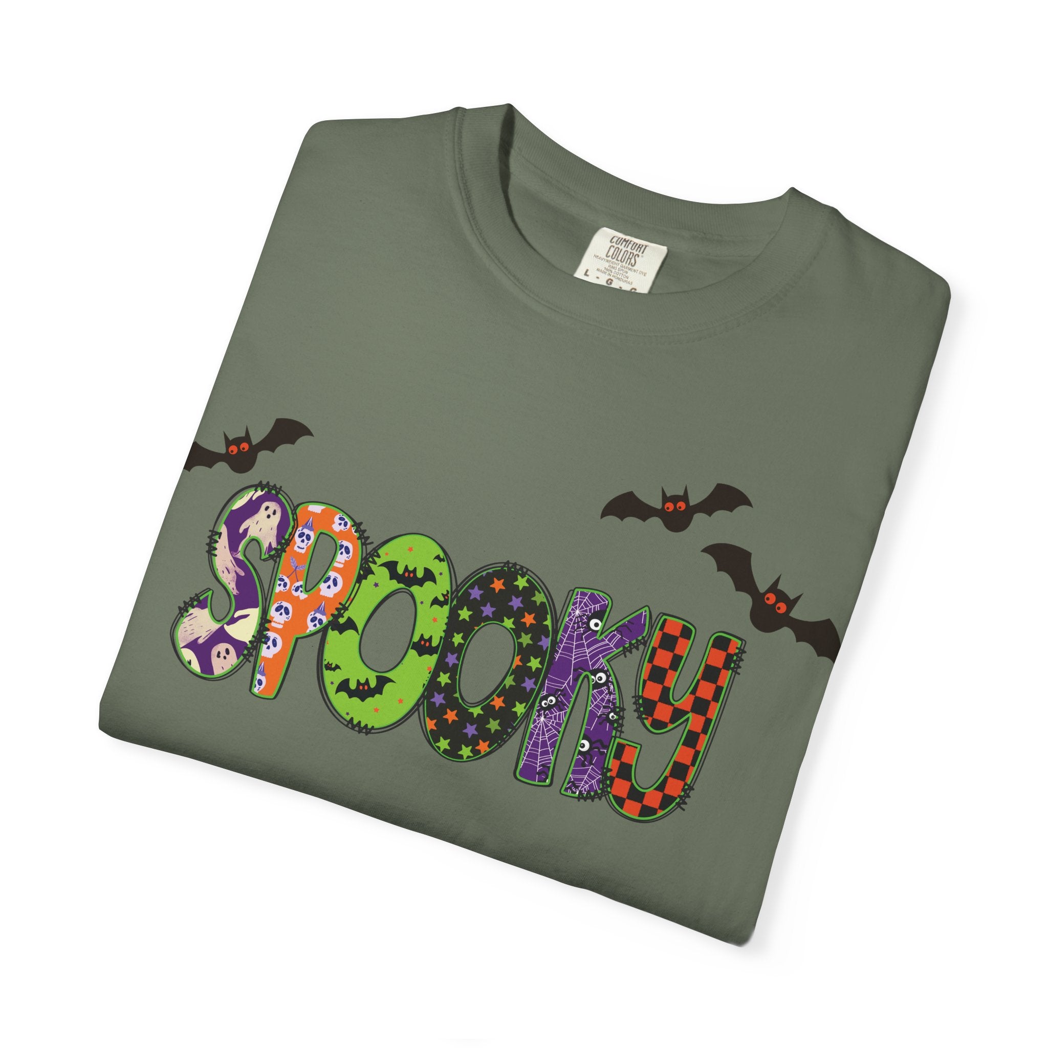 Spooky Adult Comfort Colors T-Shirt with Bats, Halloween Comfort Colors Graphic Tee