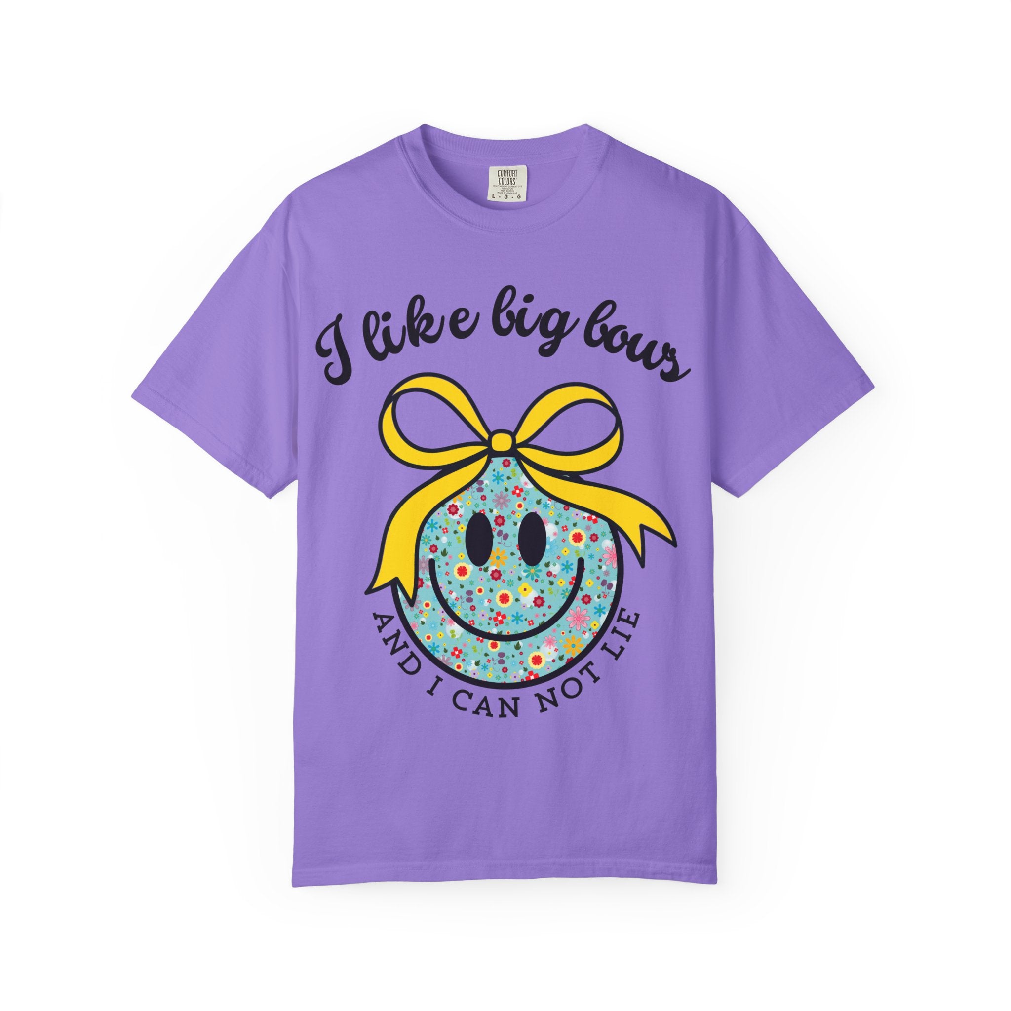 I Like Big Bows, Adult Shirt, Floral Smiley Face T-Shirt, And I Can Not Lie, Women's Tee, Graphic Tee with Bow, , Unisex Top