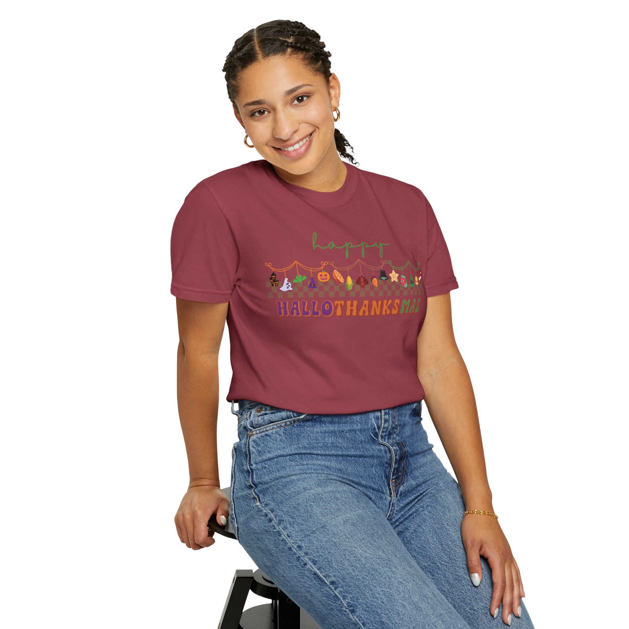 Happy Hallothanksmas Comfort Colors T-shirt , Halloween Thanksgiving Christmas