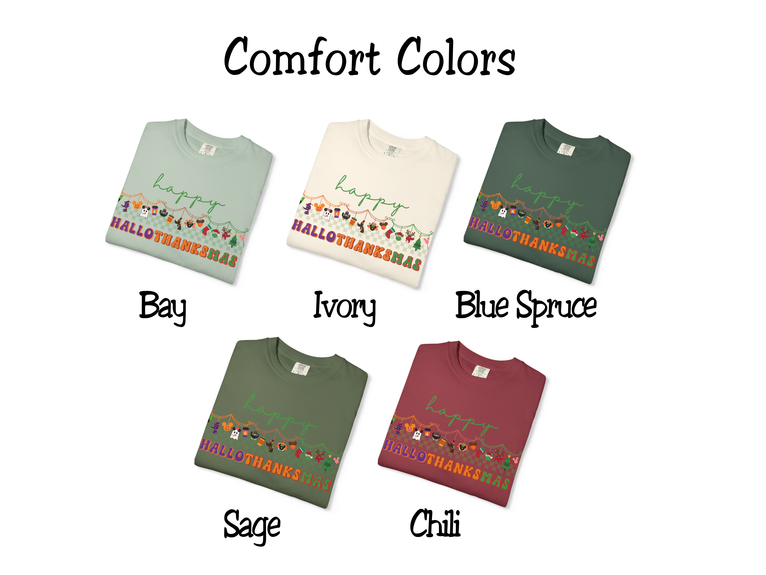 Happy Hallothanksmas Comfort Colors Shirt, Theme Park Style, Halloween Thanksgiving Christmas Tee