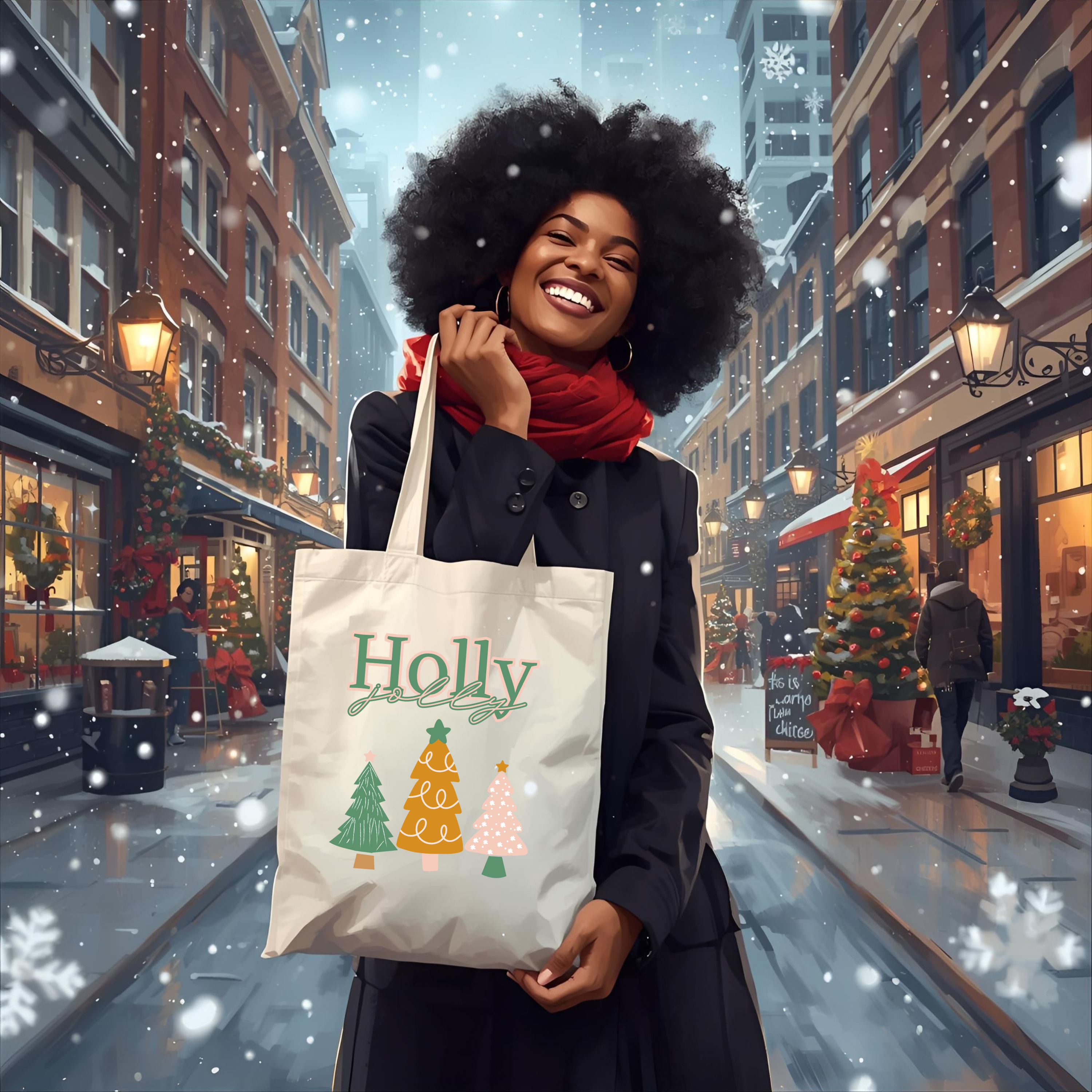 'Holly Jolly' Cotton Canvas Tote Bag, Reusable Christmas Shopping Tote