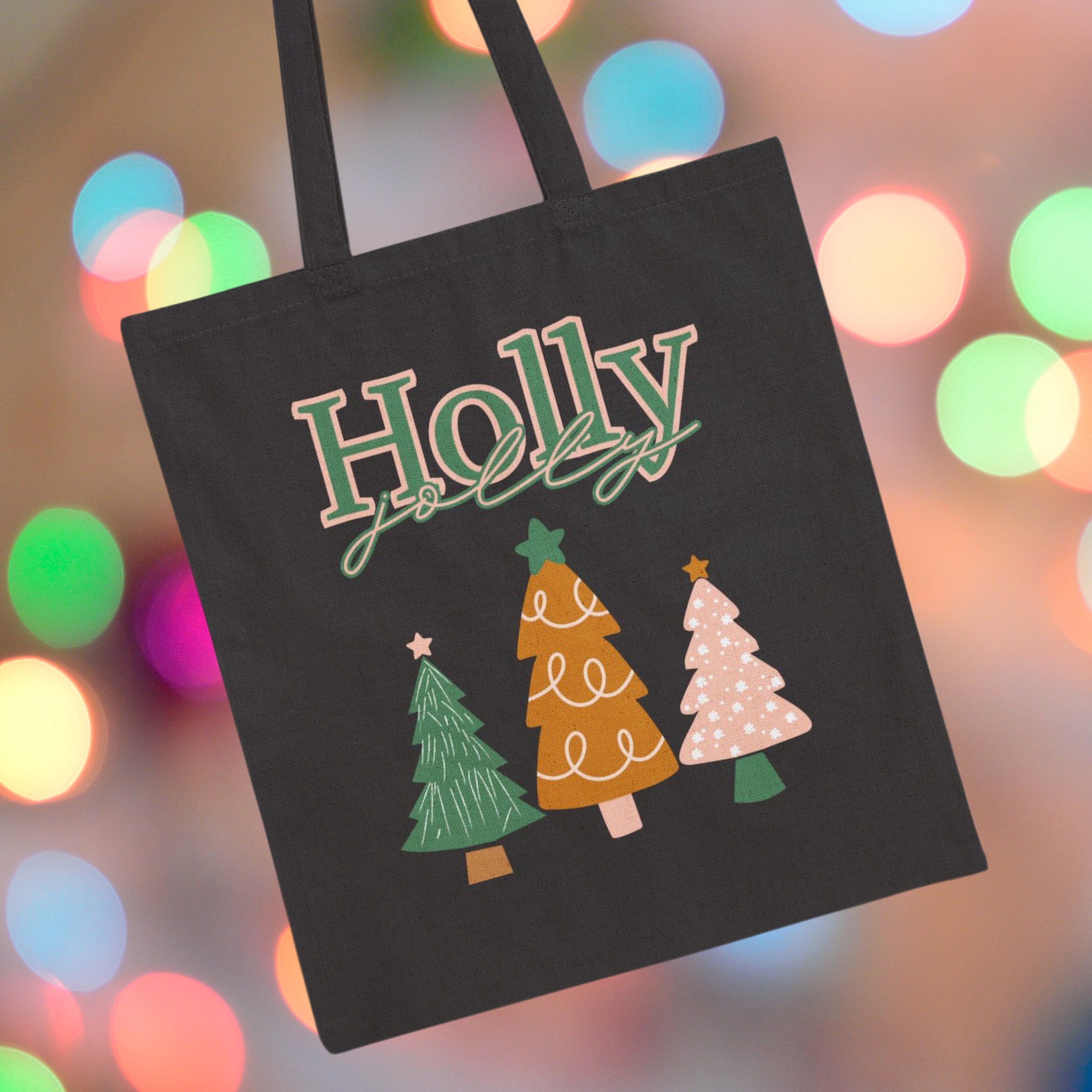 'Holly Jolly' Cotton Canvas Tote Bag, Reusable Christmas Shopping Tote