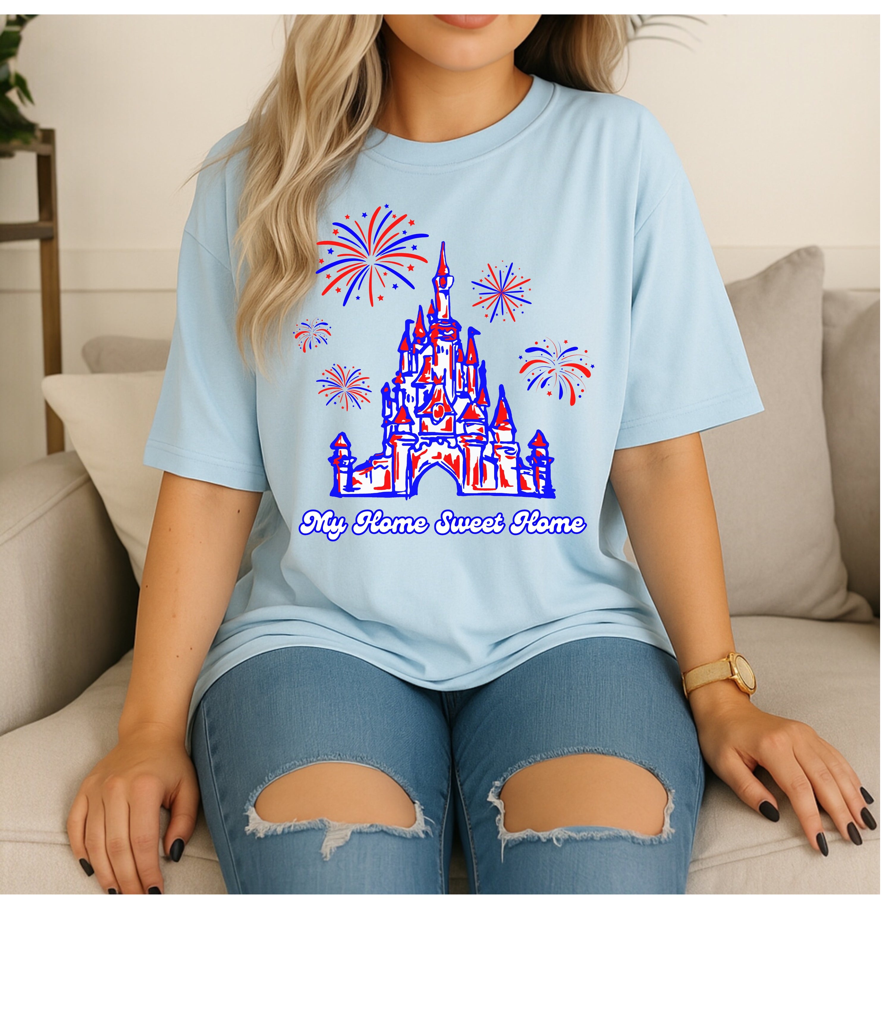 My Home Sweet Home Shirt, Fireworks, Castle, Disney, Patriotic Shirt, 4th of July, God Bless America, Red White and Blue, Americana