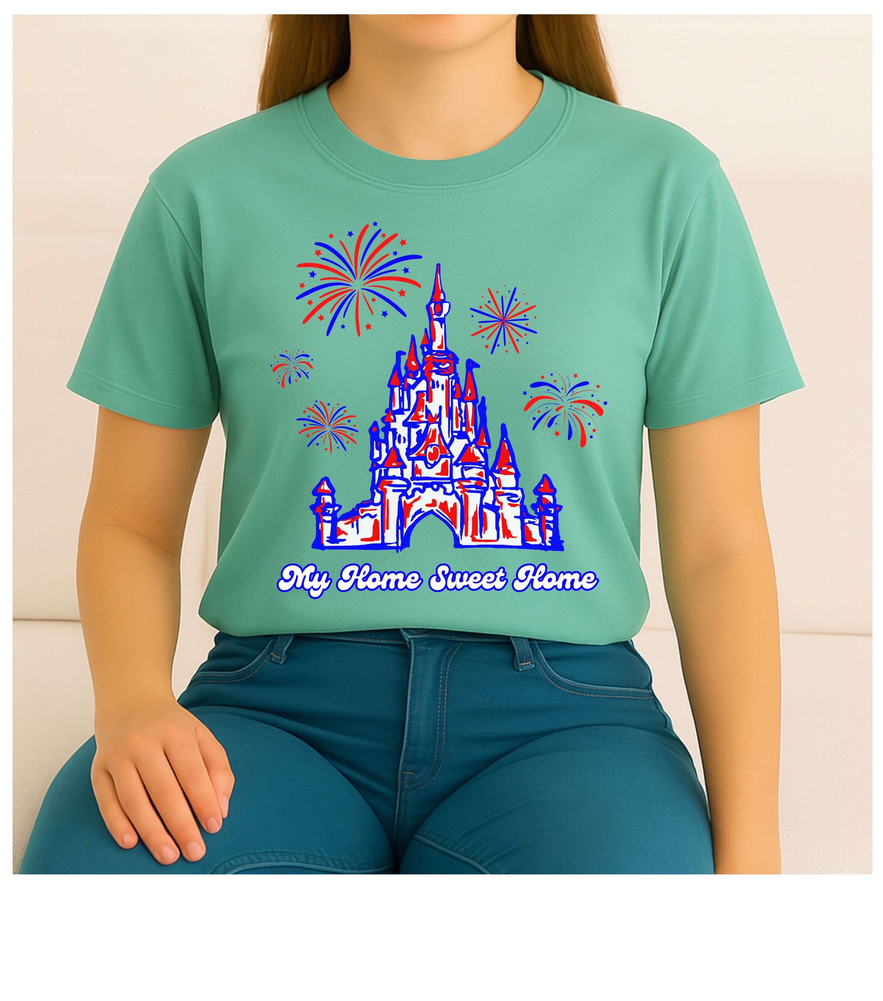 My Home Sweet Home Shirt, Fireworks, Castle, Disney, Patriotic Shirt, 4th of July, God Bless America, Red White and Blue, Americana