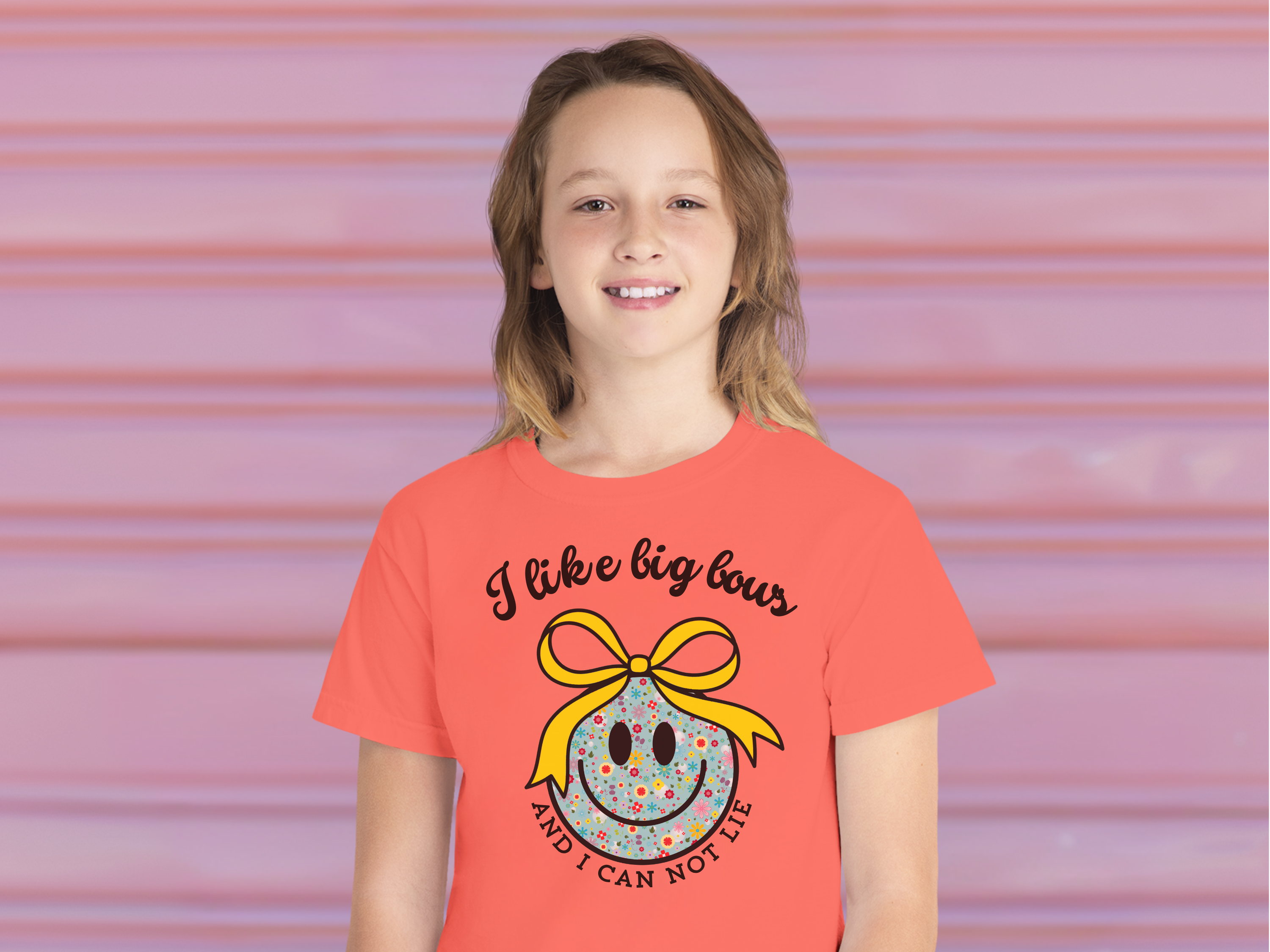 I Like Big Bows Kids Comfort Colors Shirt, Floral Smiley Face T-shirt, Girls Big Bow Tee