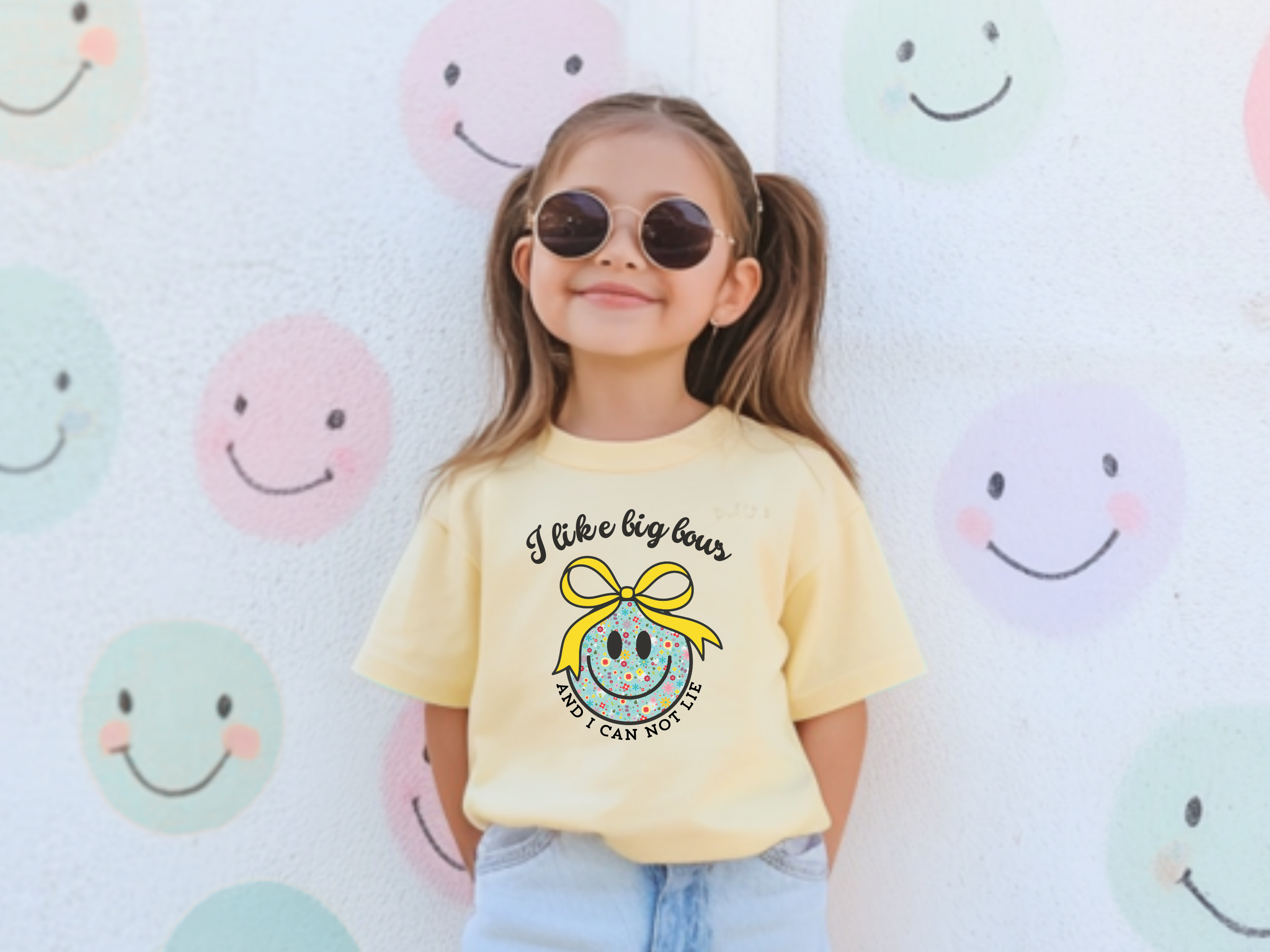 I Like Big Bows Kids Comfort Colors Shirt, Floral Smiley Face T-shirt, Girls Big Bow Tee