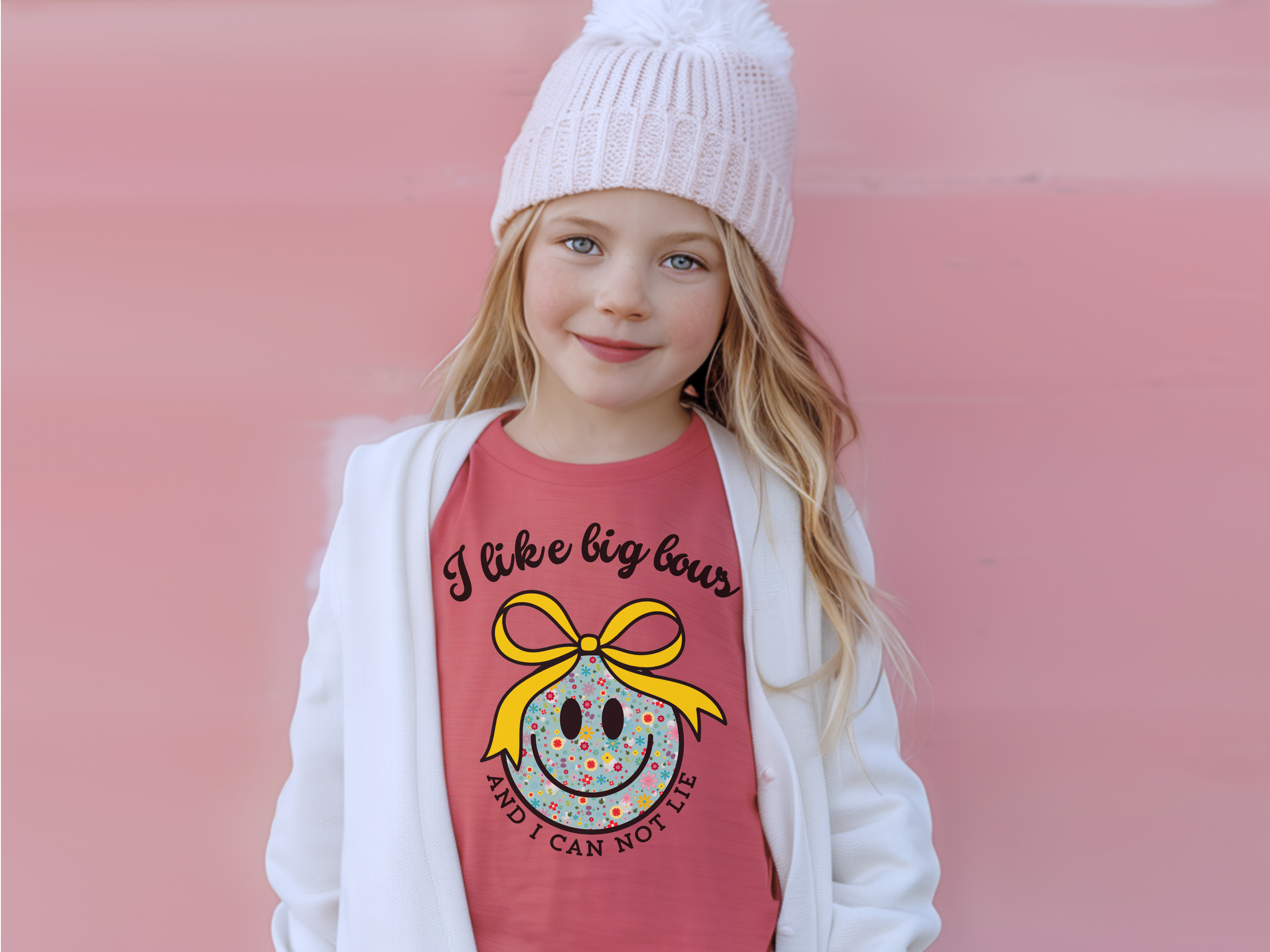 I Like Big Bows Kids Comfort Colors Shirt, Floral Smiley Face T-shirt, Girls Big Bow Tee