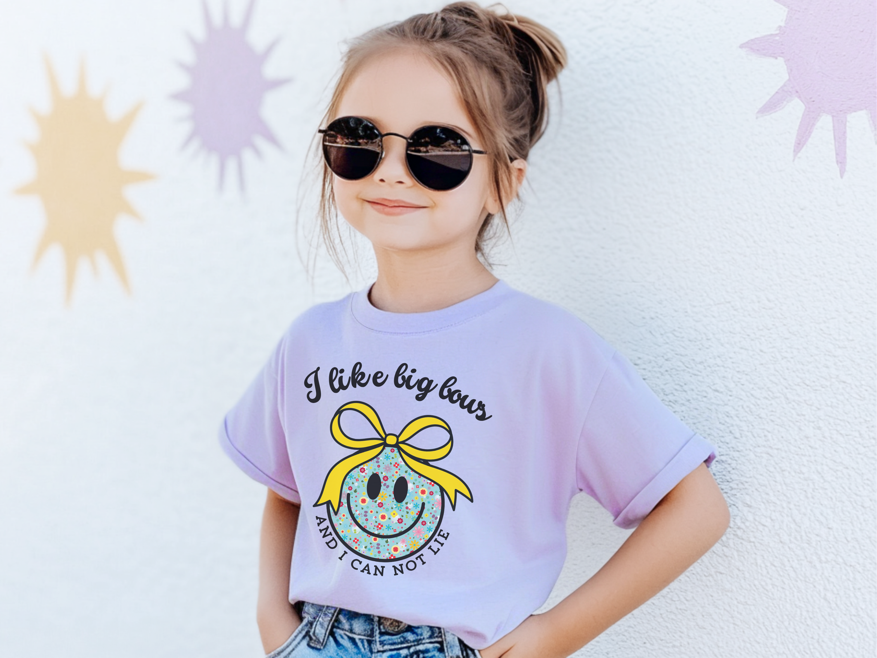 I Like Big Bows Kids Comfort Colors Shirt, Floral Smiley Face T-shirt, Girls Big Bow Tee