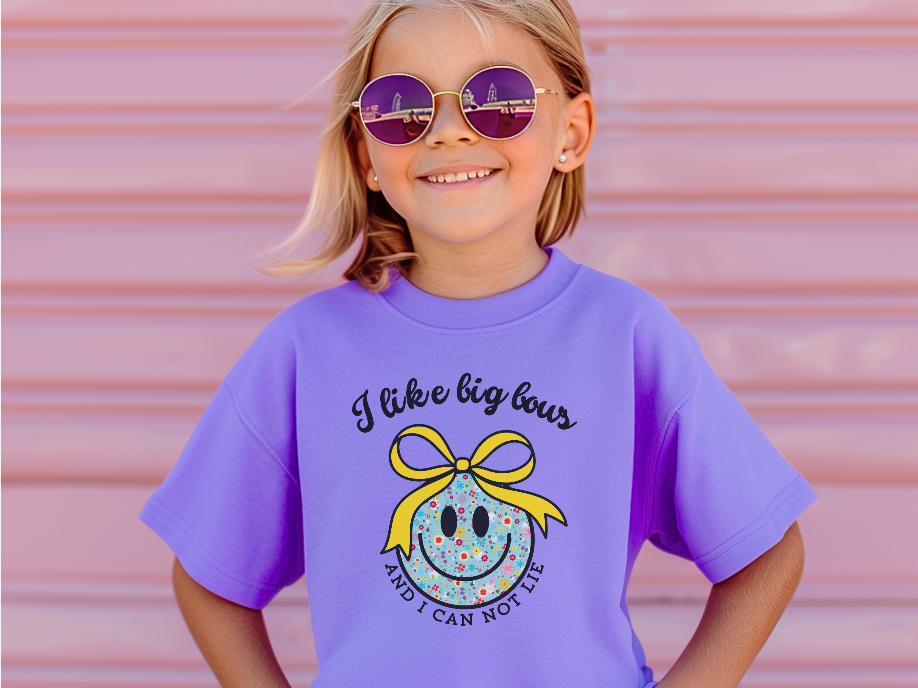 I Like Big Bows Kids Comfort Colors Shirt, Floral Smiley Face T-shirt, Girls Big Bow Tee