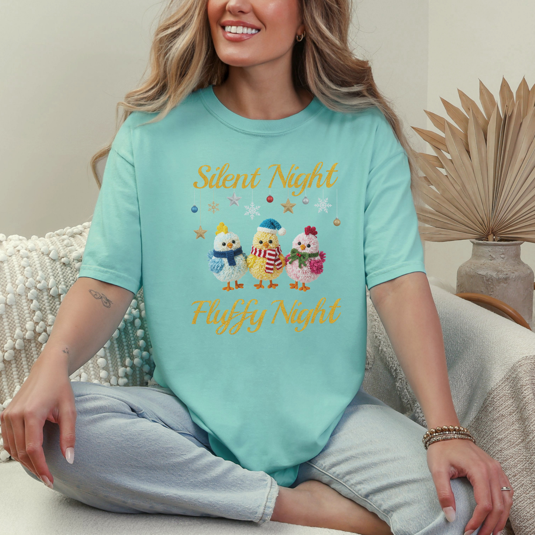 Silent Night Fluffy Night T-Shirt | Cute Chick Christmas Comfort Colors Tee | Funny Holiday Shirt | Cozy Winter Top