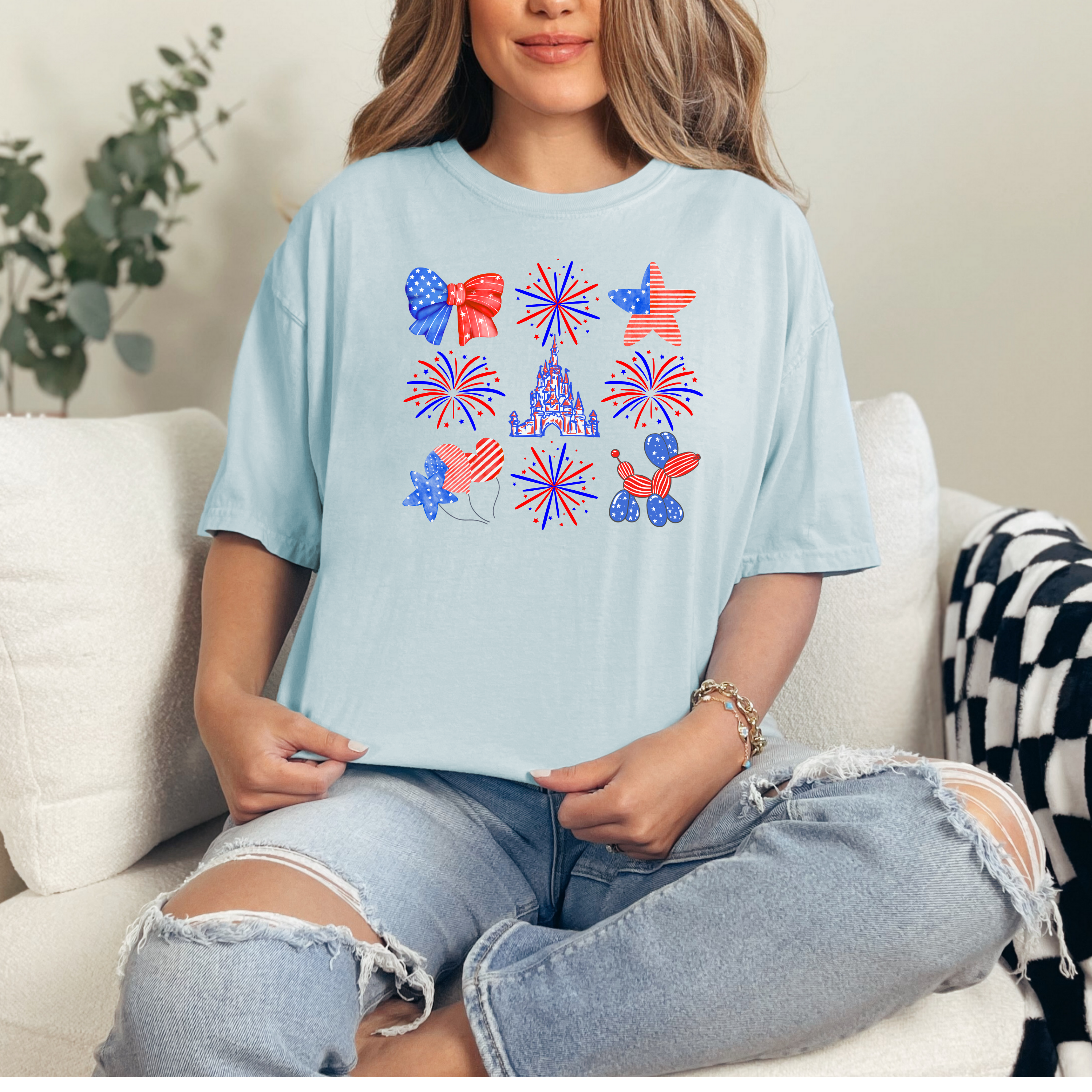 4th of July Disney Coquette Fireworks and Castle shirt, Red White Blue Patriotic bow balloon tee, Stars and Stripes t-shirt, Adult shirt