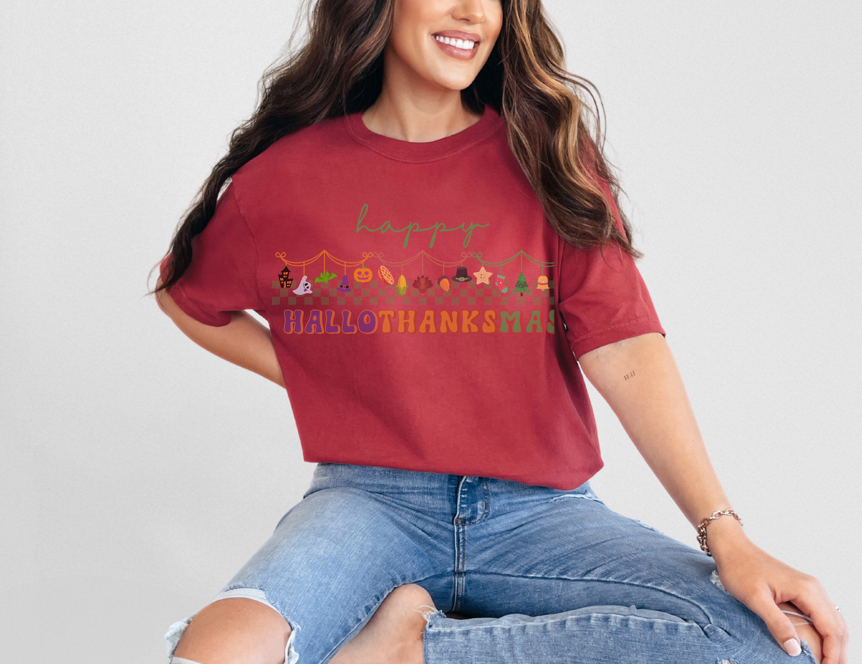 Happy Hallothanksmas Comfort Colors T-shirt , Halloween Thanksgiving Christmas