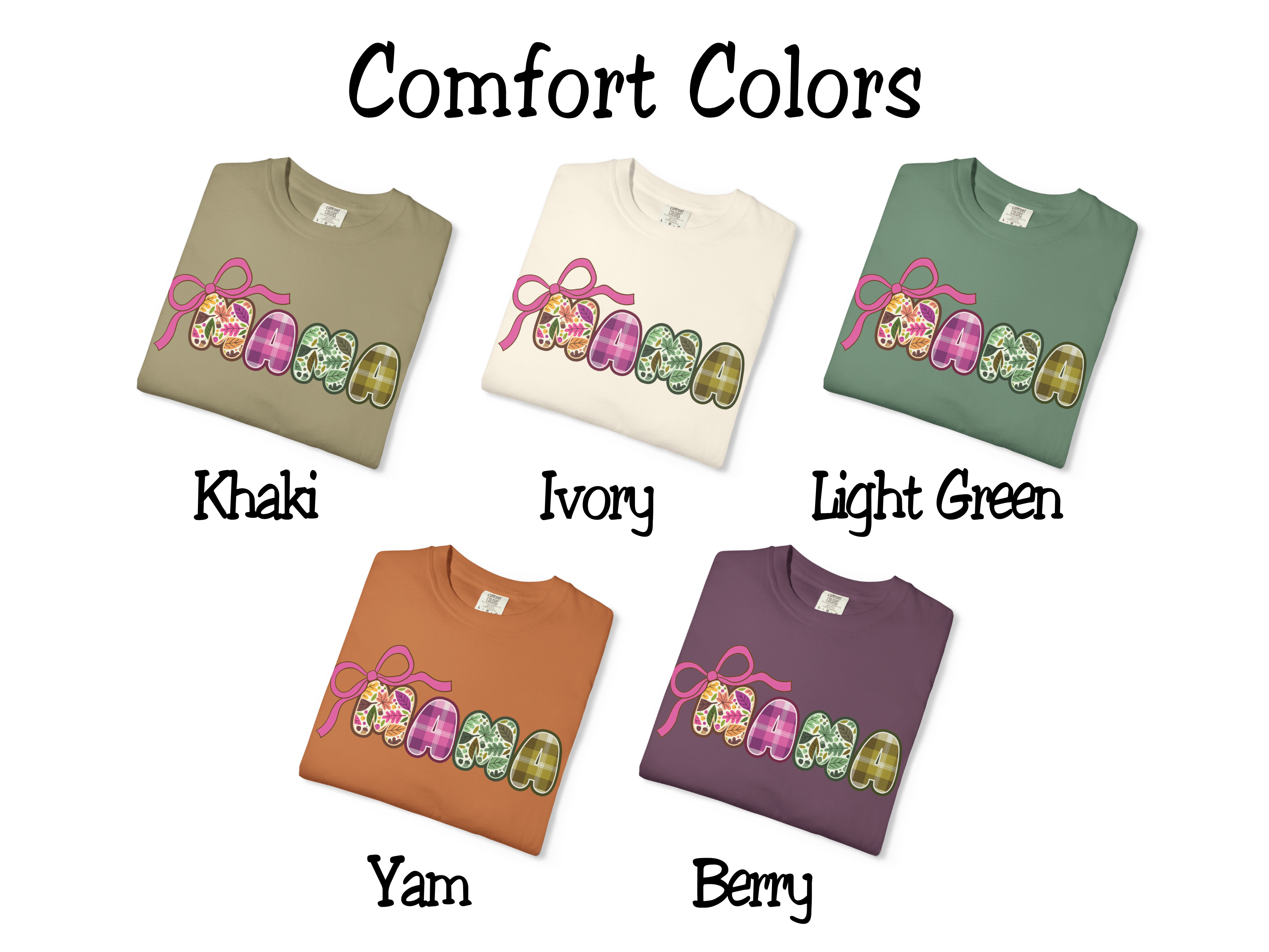 Fall MAMA Comfort Colors T-shirt with Bow, Autumn Tee, Plaid Shirt, Fall Leaves tshirt
