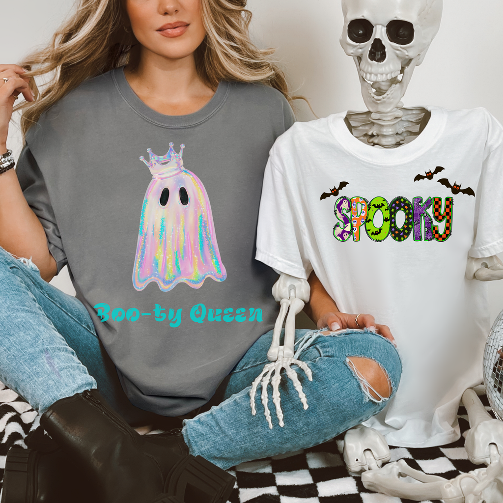 Boo-ty Queen Ghost Adult Comfort Colors T-Shirt,  Halloween Tee,  Ghost Lover Gift