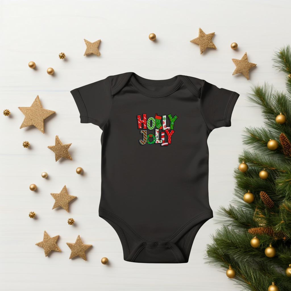 Holly Jolly Bella Canvas Infant Onesie, Festive Christmas One Piece, Matching Family Pajamas, Holiday Bodysuit