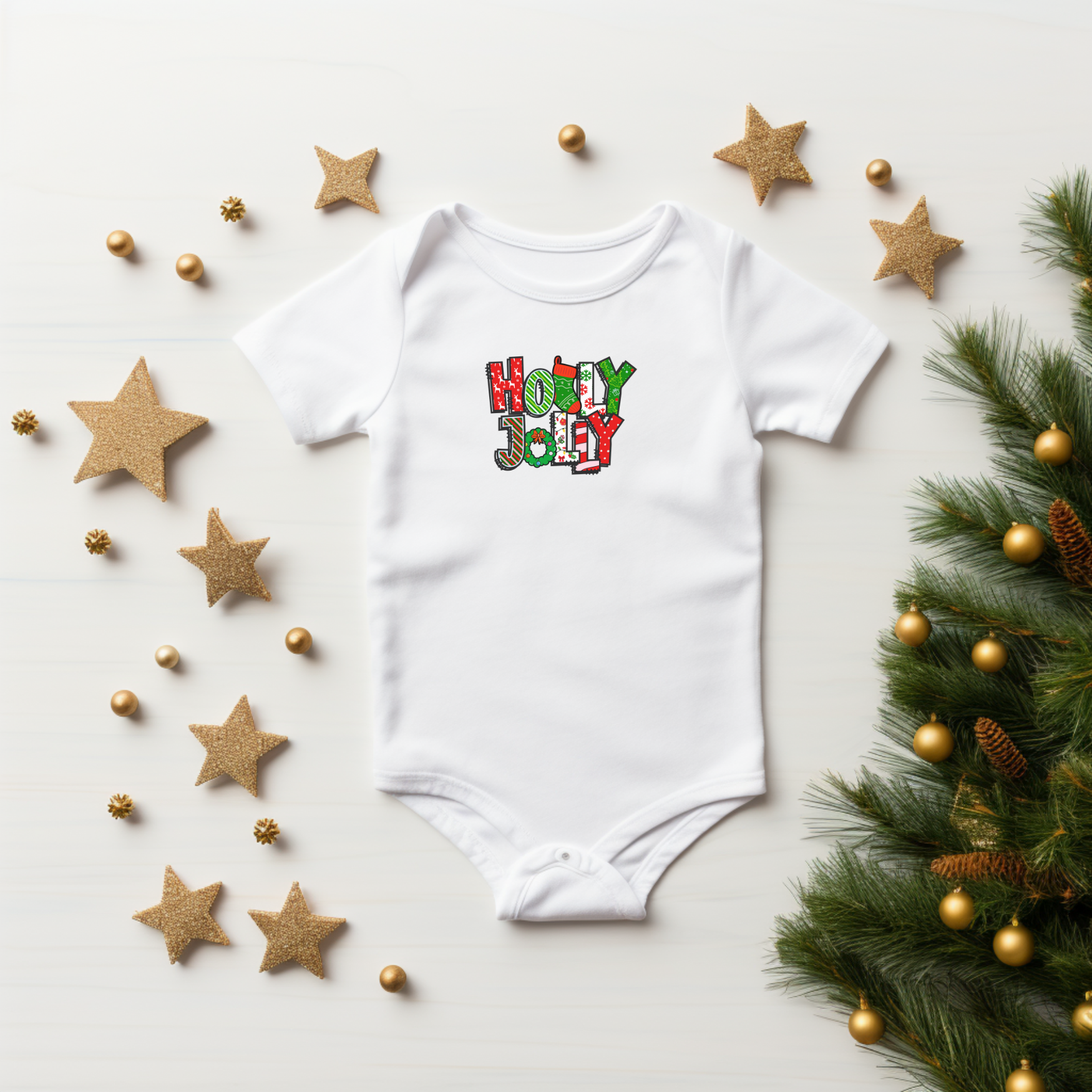 Holly Jolly Bella Canvas Infant Onesie, Festive Christmas One Piece, Matching Family Pajamas, Holiday Bodysuit
