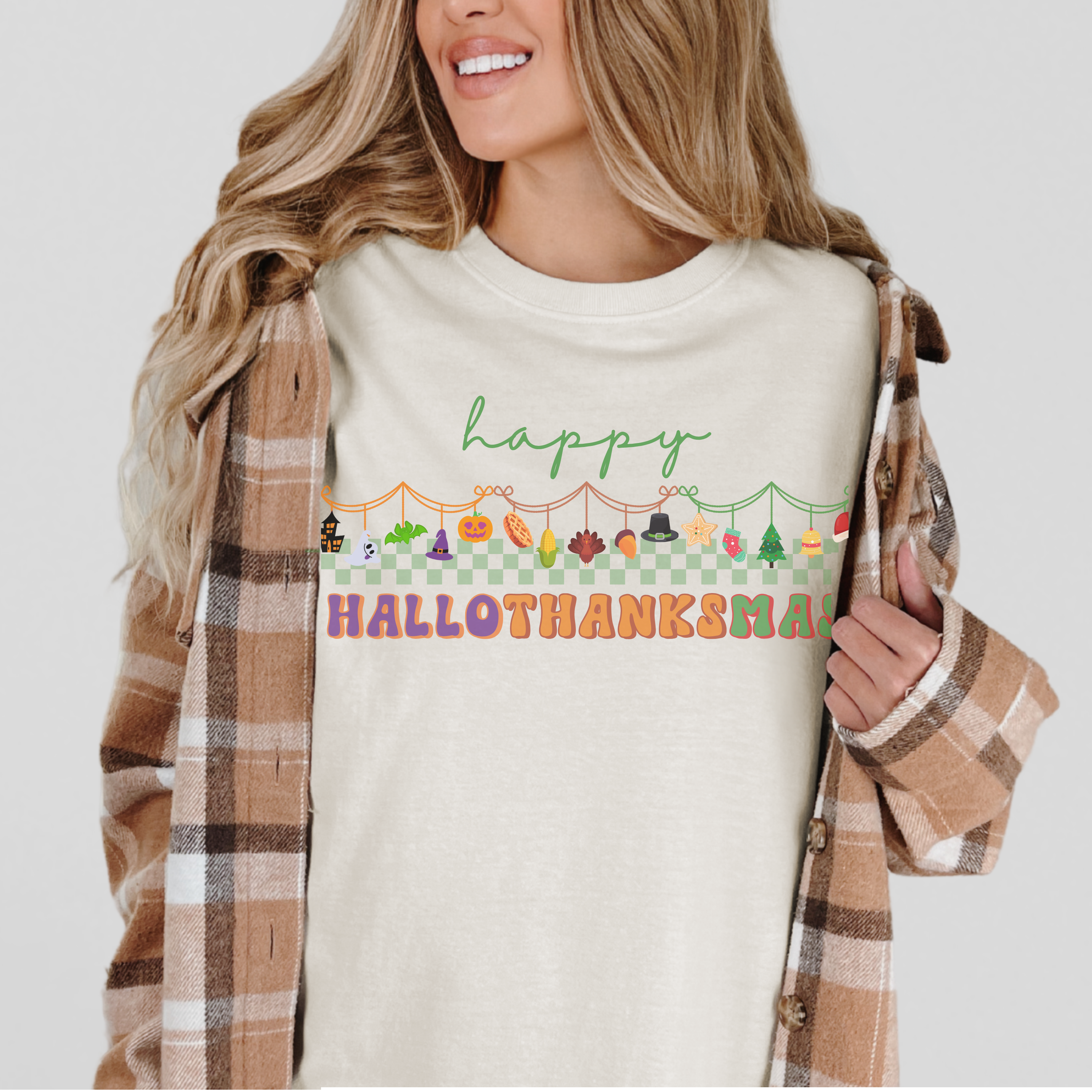 Happy Hallothanksmas Comfort Colors T-shirt , Halloween Thanksgiving Christmas