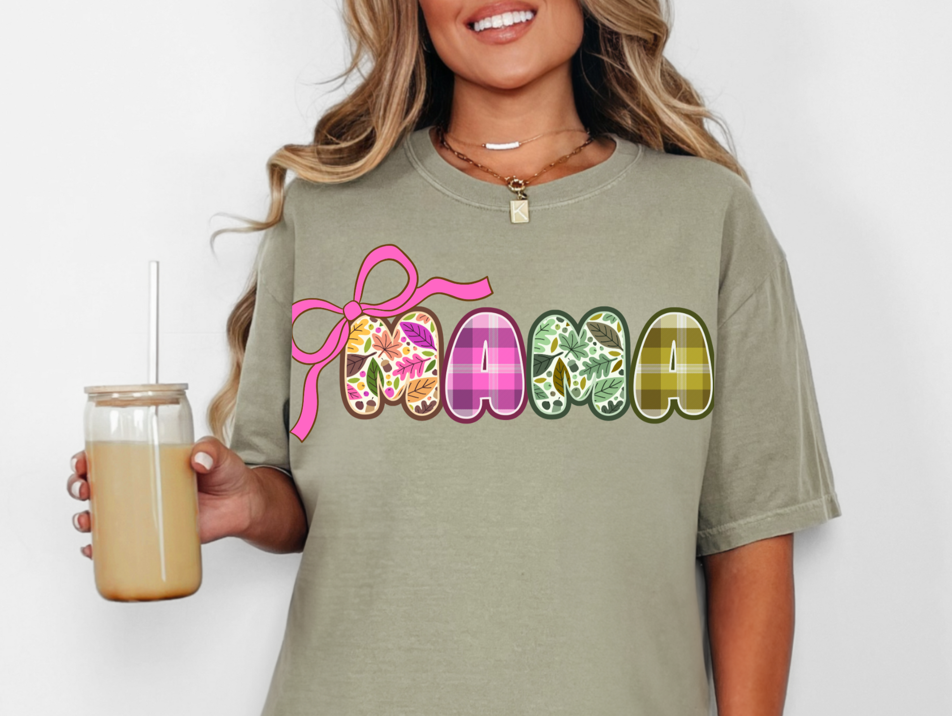 Fall MAMA Comfort Colors T-shirt with Bow, Autumn Tee, Plaid Shirt, Fall Leaves tshirt