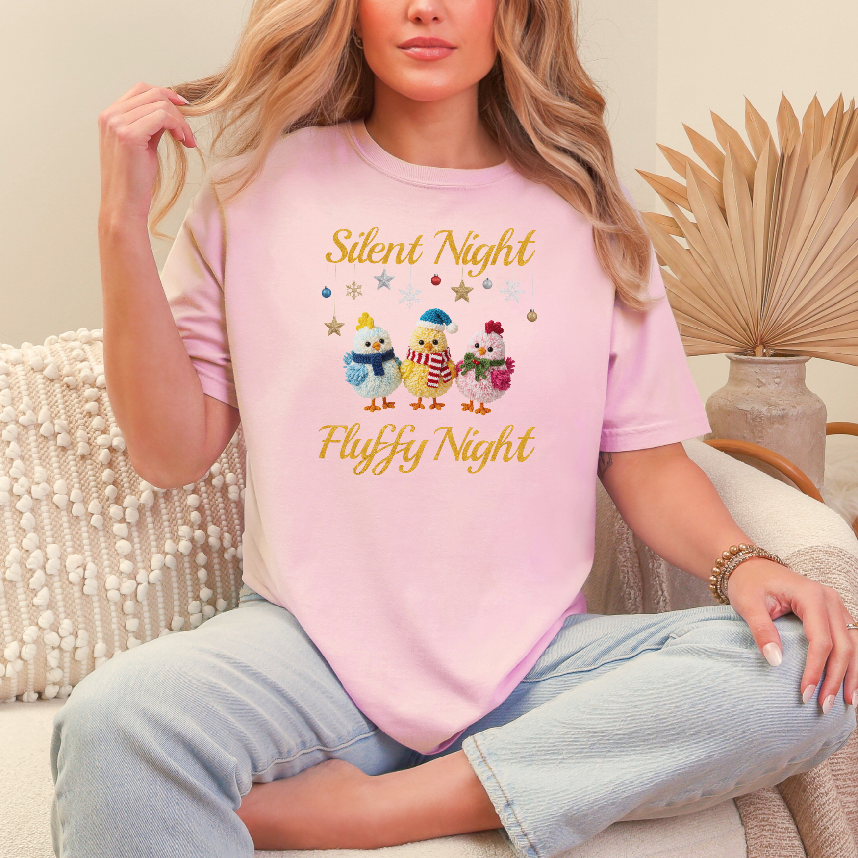 Silent Night Fluffy Night T-Shirt | Cute Chick Christmas Comfort Colors Tee | Funny Holiday Shirt | Cozy Winter Top