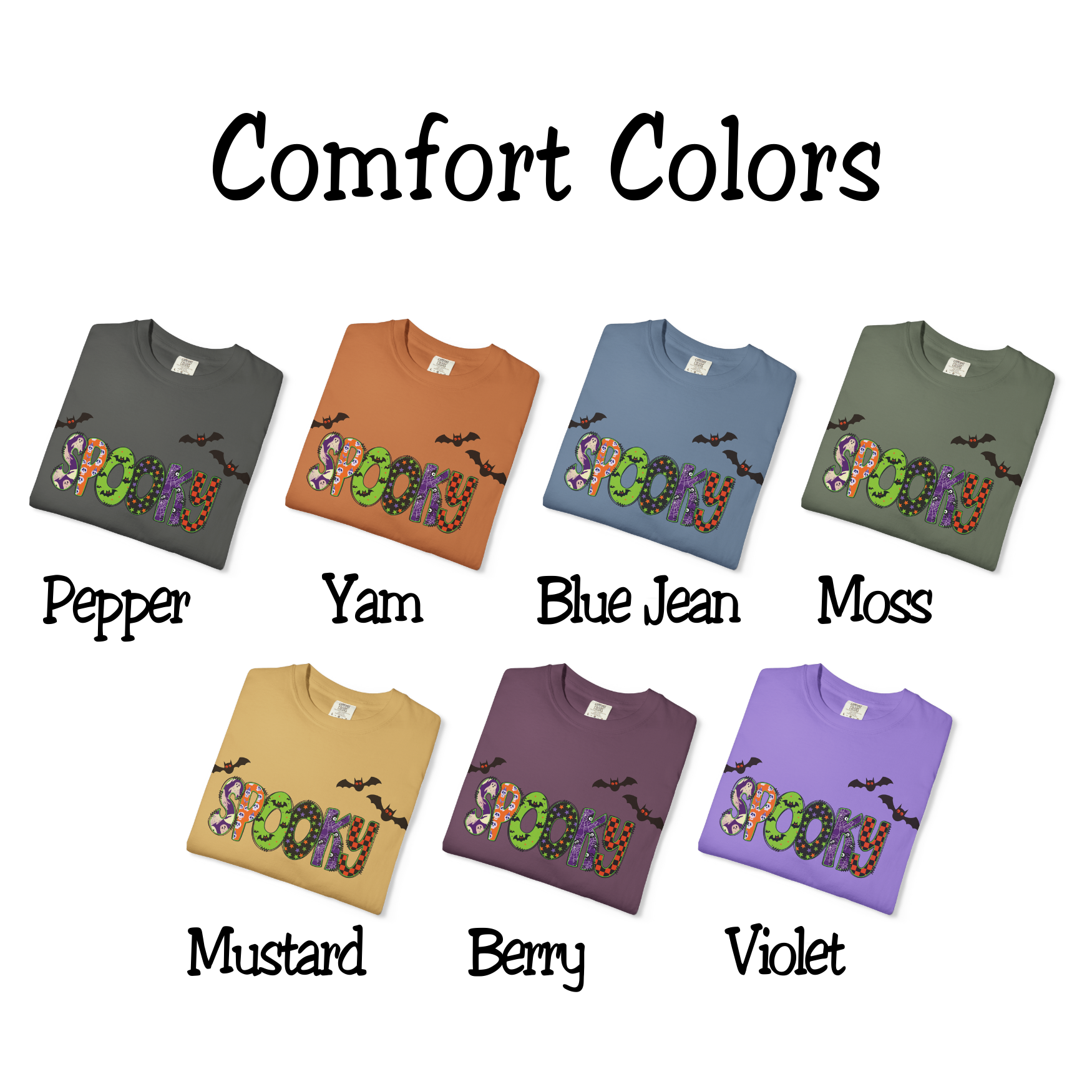 Spooky Adult Comfort Colors T-Shirt with Bats, Halloween Comfort Colors Graphic Tee