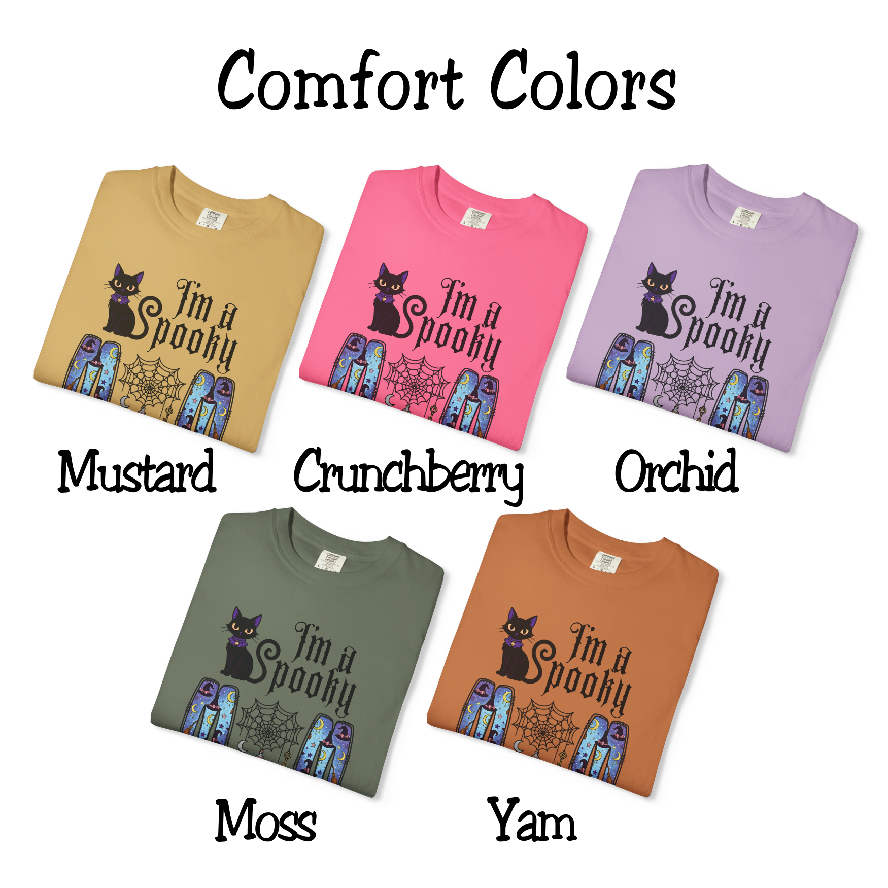 Spooky MOM Halloween Comfort Colors T-Shirt - Black Cat and Witches Hats