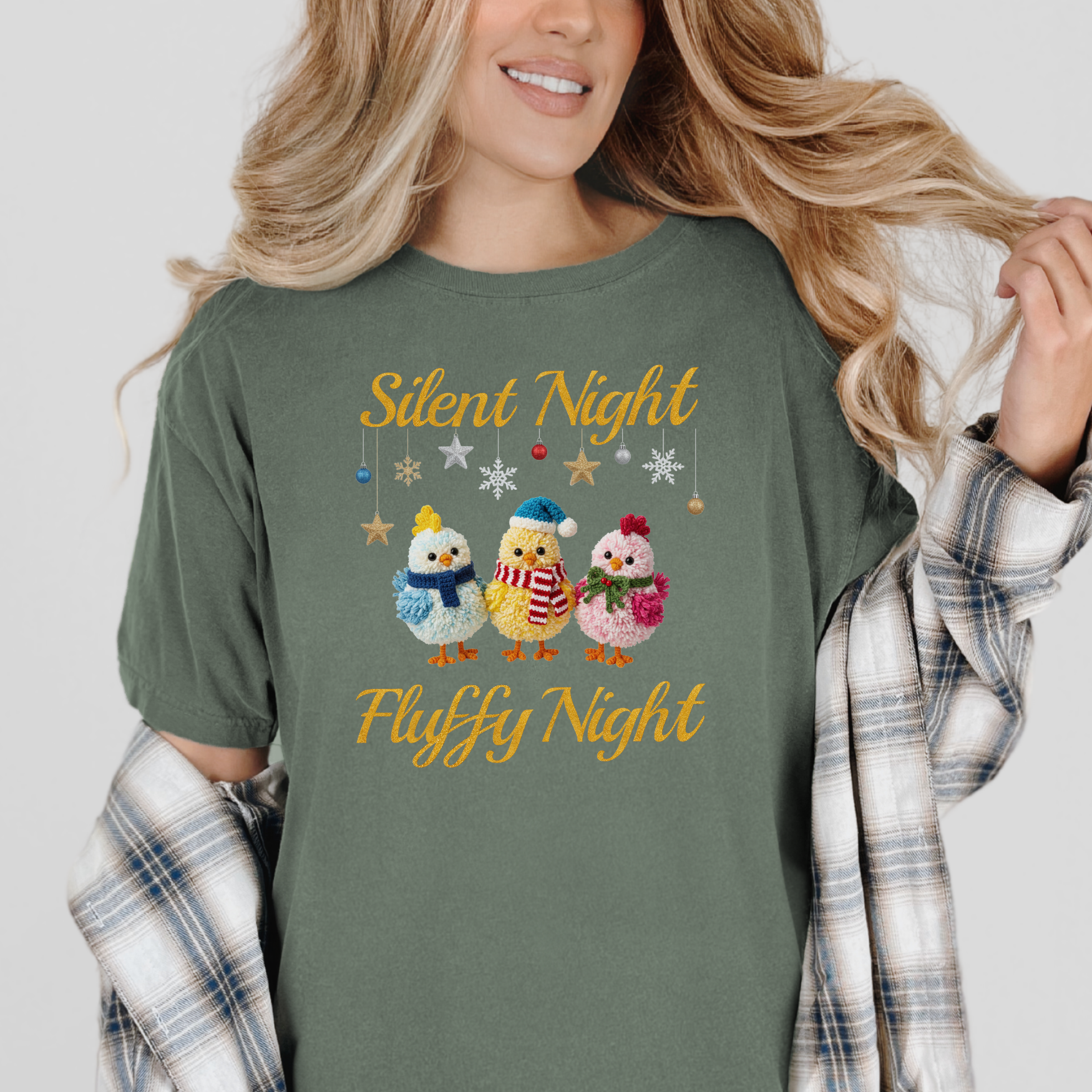 Silent Night Fluffy Night T-Shirt | Cute Chick Christmas Comfort Colors Tee | Funny Holiday Shirt | Cozy Winter Top
