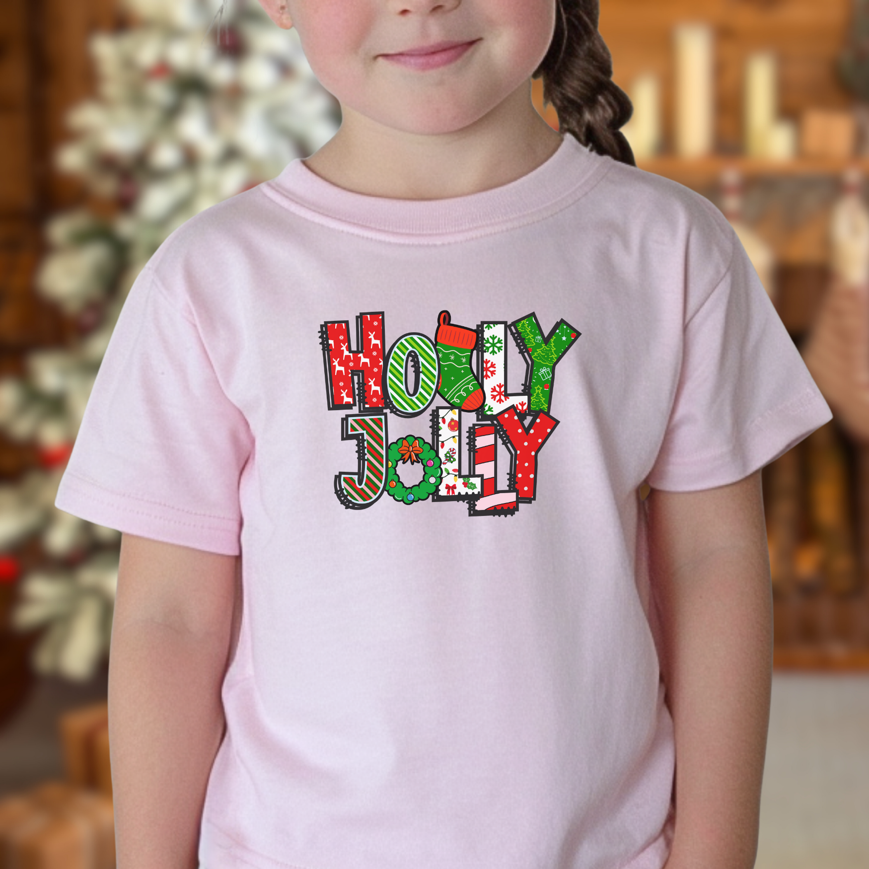 Holly Jolly Bella Canvas Toddler T-Shirt, Festive Christmas Tee, Matching Family Pajamas, Holiday Shirt