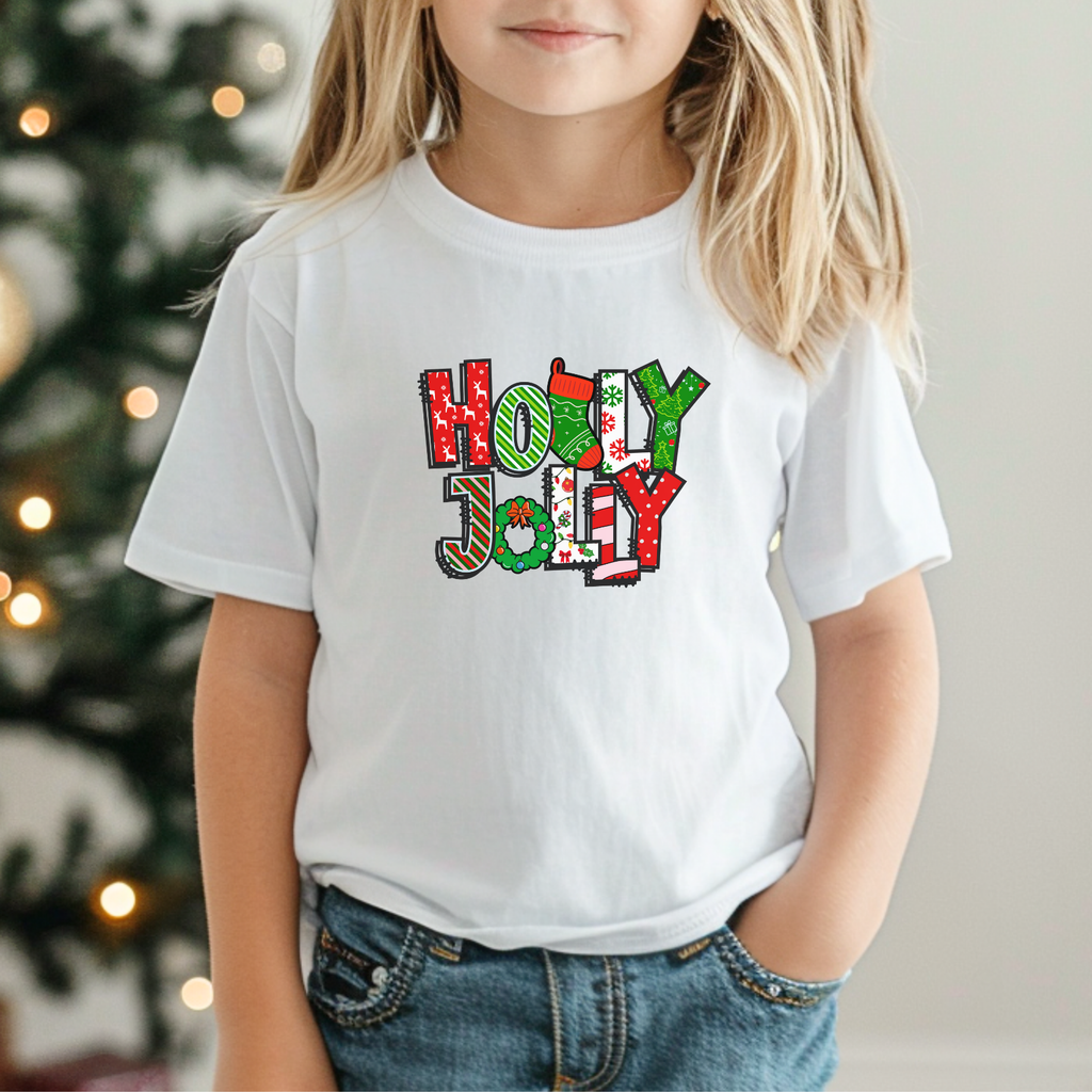 Holly Jolly Bella Canvas Toddler T-Shirt, Festive Christmas Tee, Matching Family Pajamas, Holiday Shirt