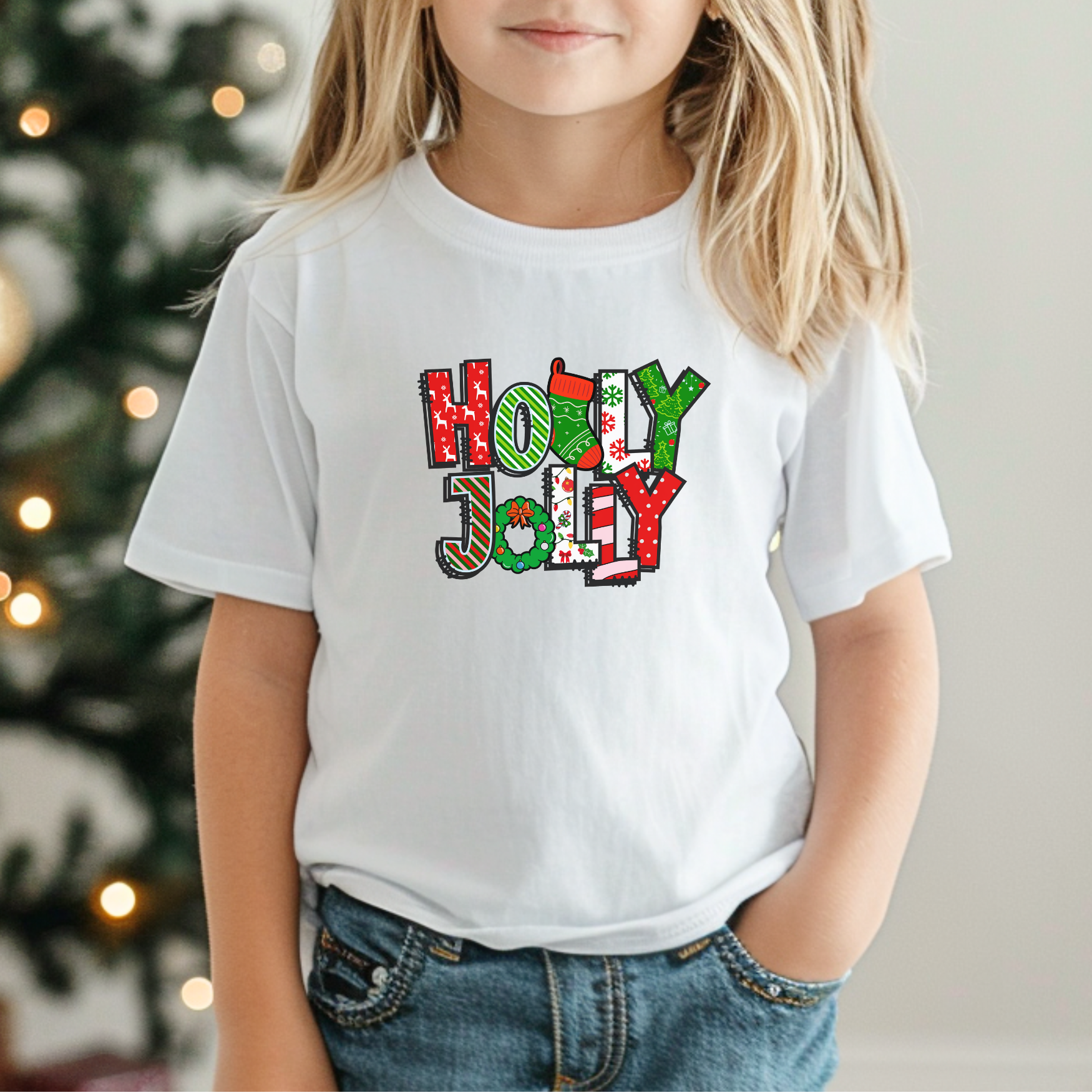 Holly Jolly Bella Canvas Toddler T-Shirt, Festive Christmas Tee, Matching Family Pajamas, Holiday Shirt
