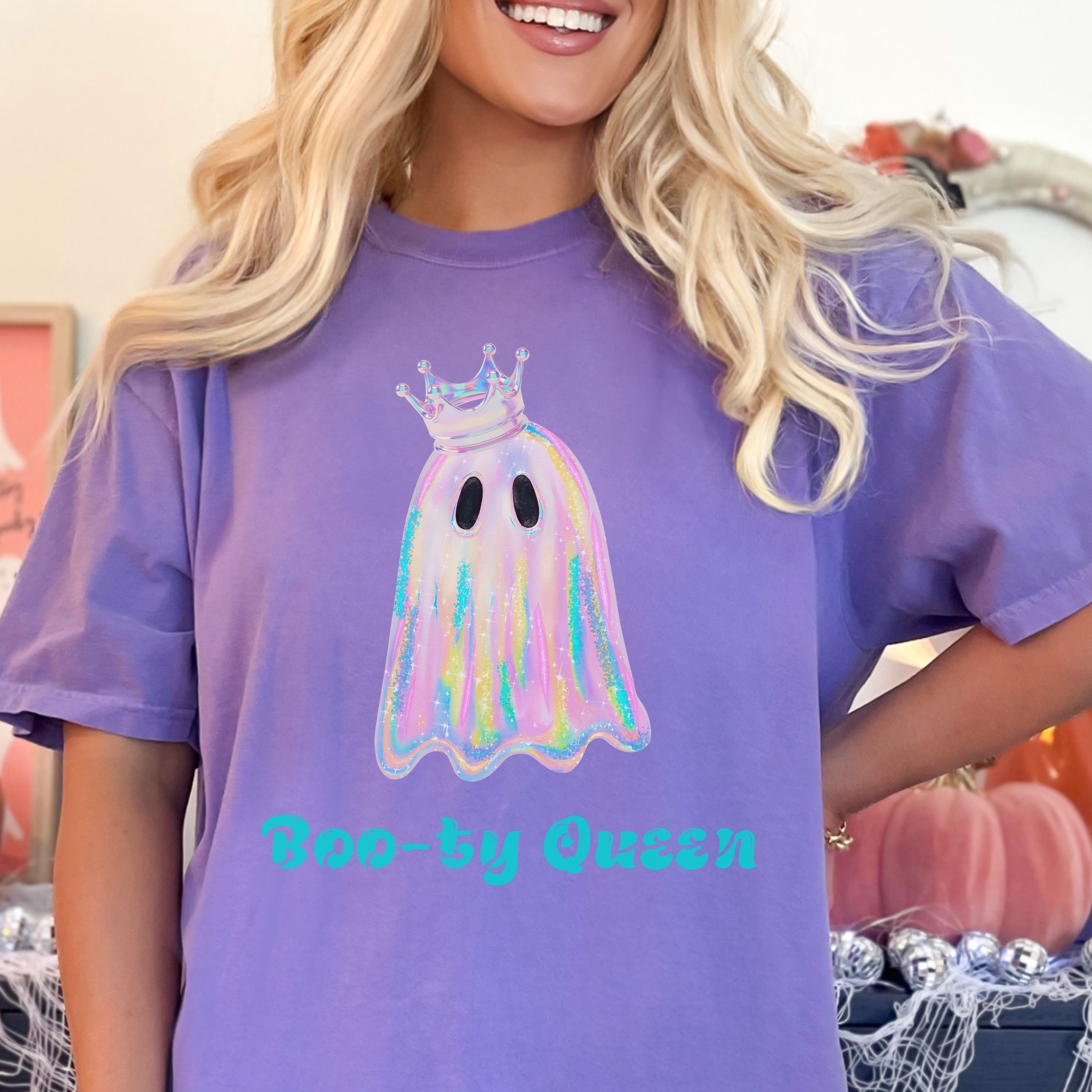 Boo-ty Queen Ghost Adult Comfort Colors T-Shirt,  Halloween Tee,  Ghost Lover Gift