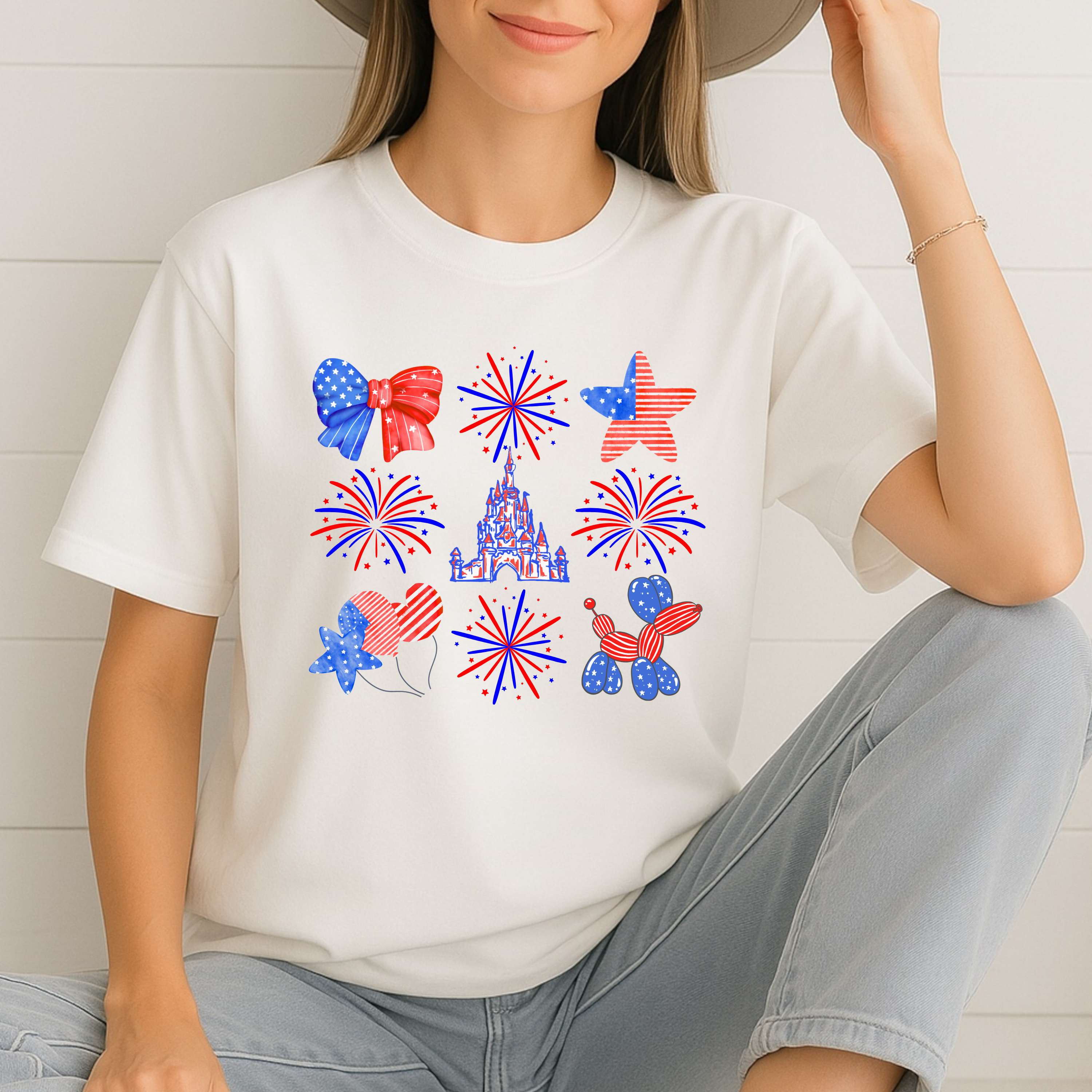 4th of July Disney Coquette Fireworks and Castle shirt, Red White Blue Patriotic bow balloon tee, Stars and Stripes t-shirt, Adult shirt