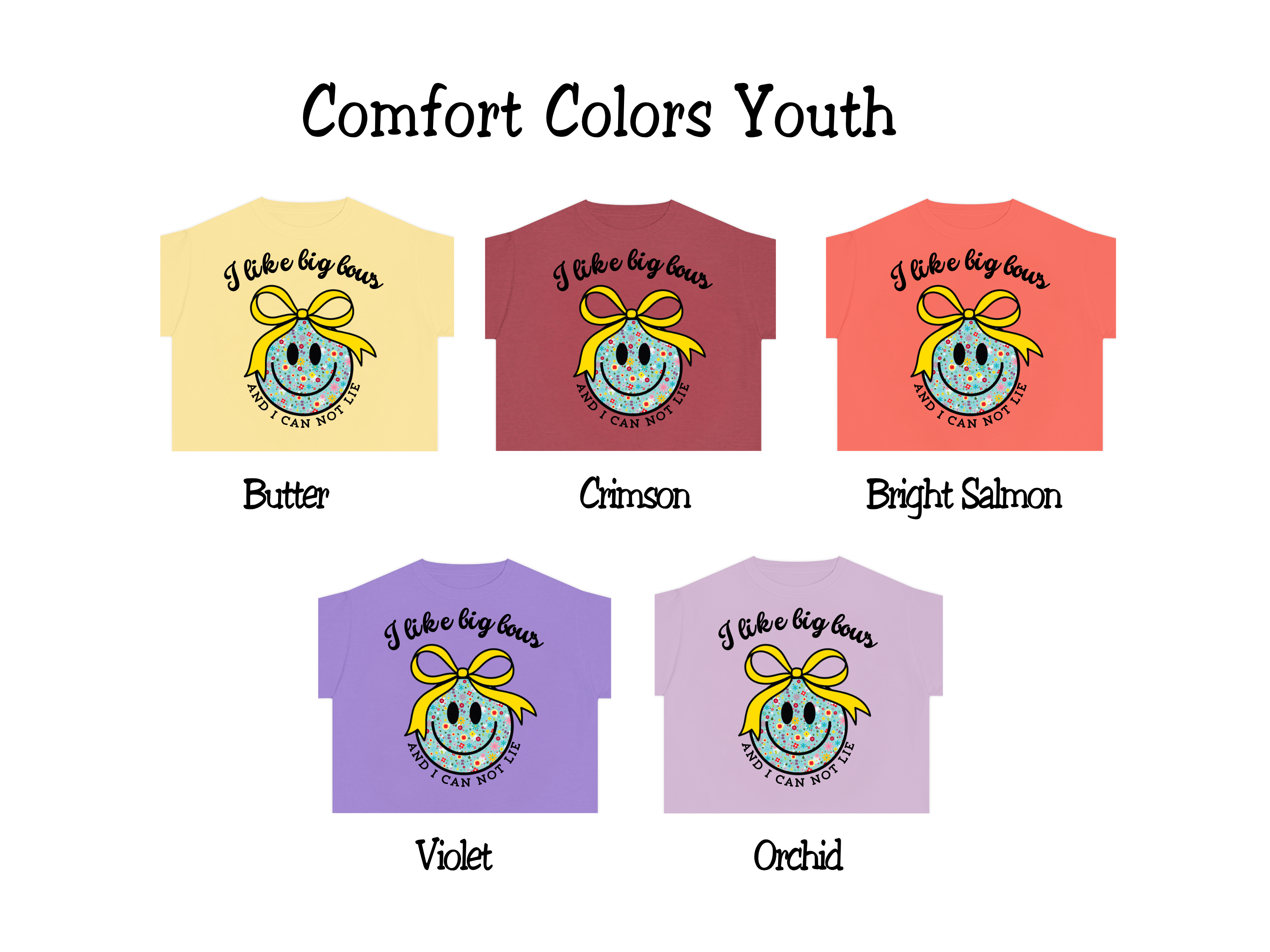 I Like Big Bows Kids Comfort Colors Shirt, Floral Smiley Face T-shirt, Girls Big Bow Tee