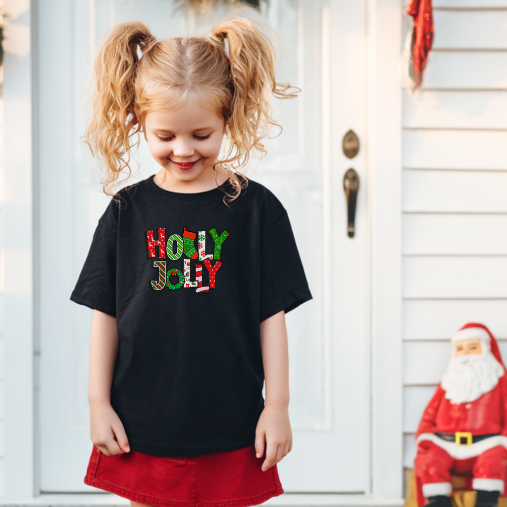 Holly Jolly Youth Comfort Colors T-shirt, Kids Christmas Shirt, Matching Family Pajamas, Holiday Tee