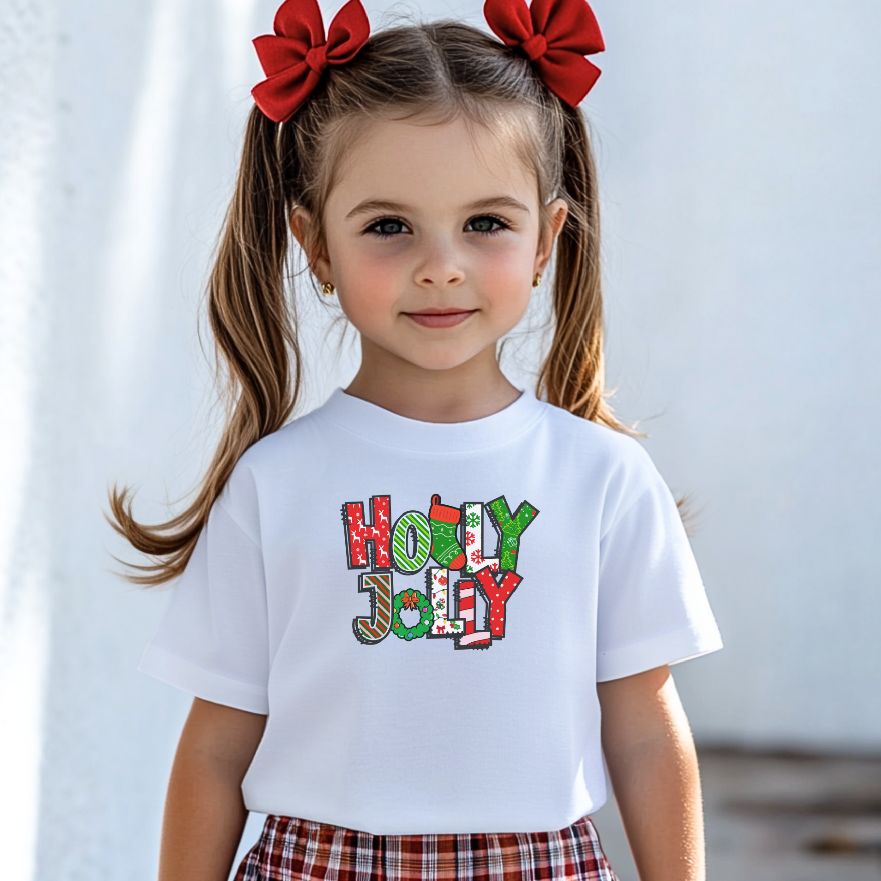 Holly Jolly Youth Comfort Colors T-shirt, Kids Christmas Shirt, Matching Family Pajamas, Holiday Tee