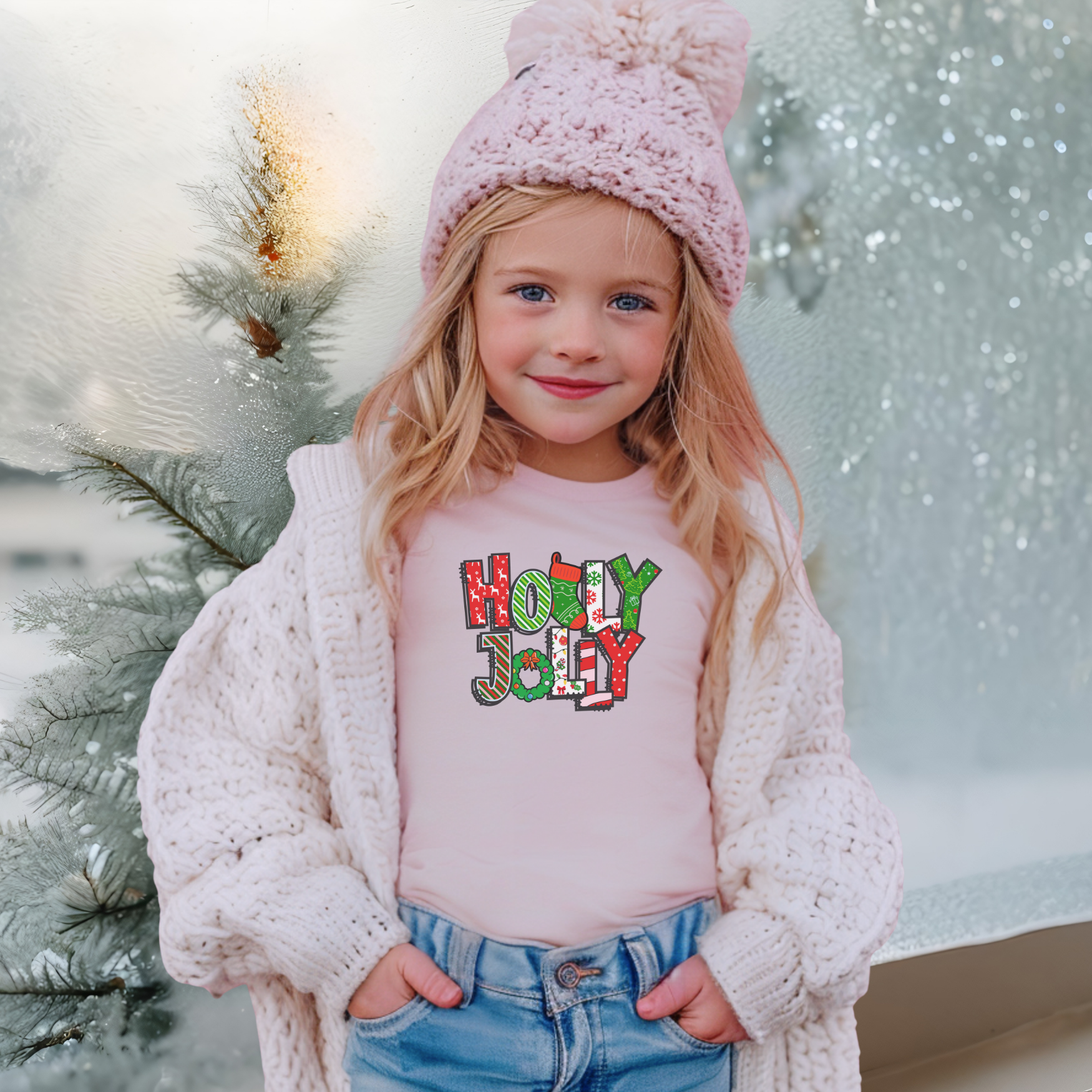 Holly Jolly Youth Comfort Colors T-shirt, Kids Christmas Shirt, Matching Family Pajamas, Holiday Tee